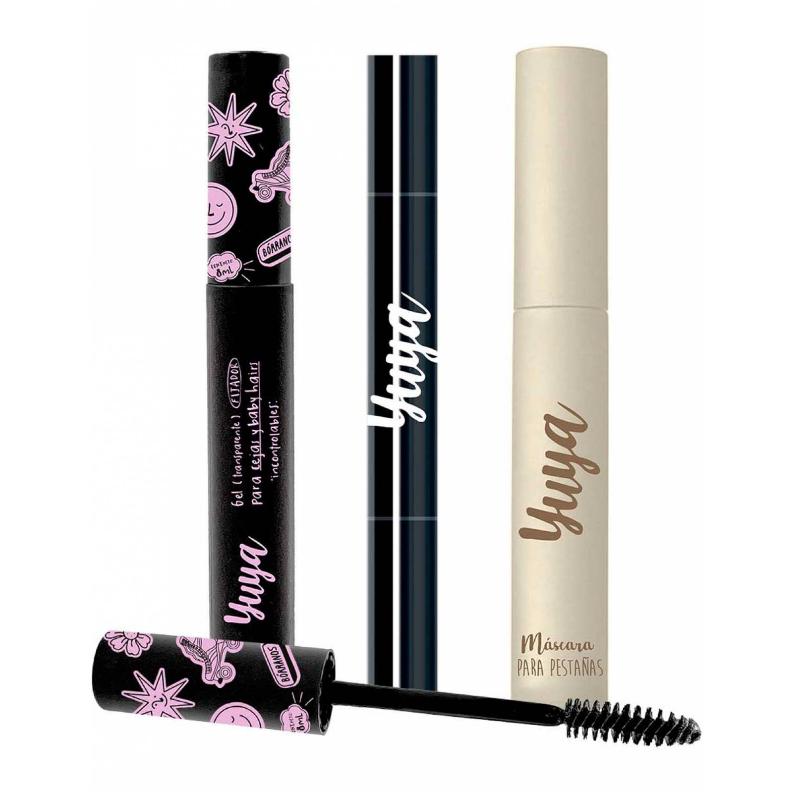 Yuya - Paquete Máscara Para Pestañas 10 Aceites Naturales 10g + Delineador Cat Eye + Gel Fijador Para Cejas 8ml