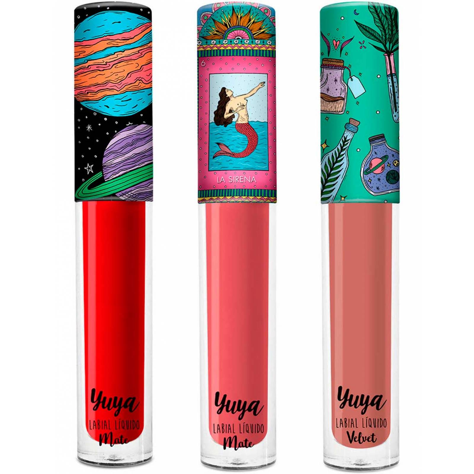 Yuya - Paquete 3 labiales líquidos - Sirena (Chocolate),Mi Amor (Rojo intenso),Te quiero(Marrón)