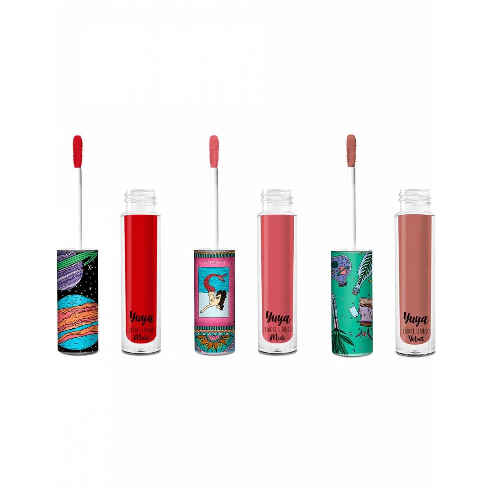 Yuya - Paquete 3 labiales líquidos - Sirena (Chocolate),Mi Amor (Rojo intenso),Te quiero(Marrón)