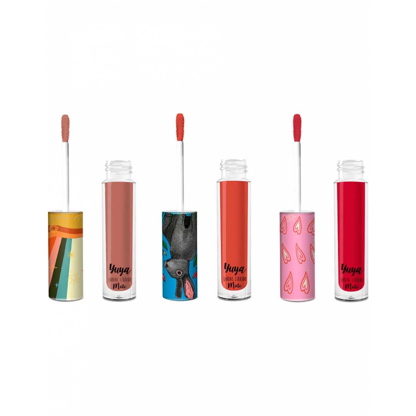 Yuya - Paquete 3 labiales líquidos - Querido (Rojo Brillante) ,Recuerdo (Café Naranja),Quédate (Ladrillo)