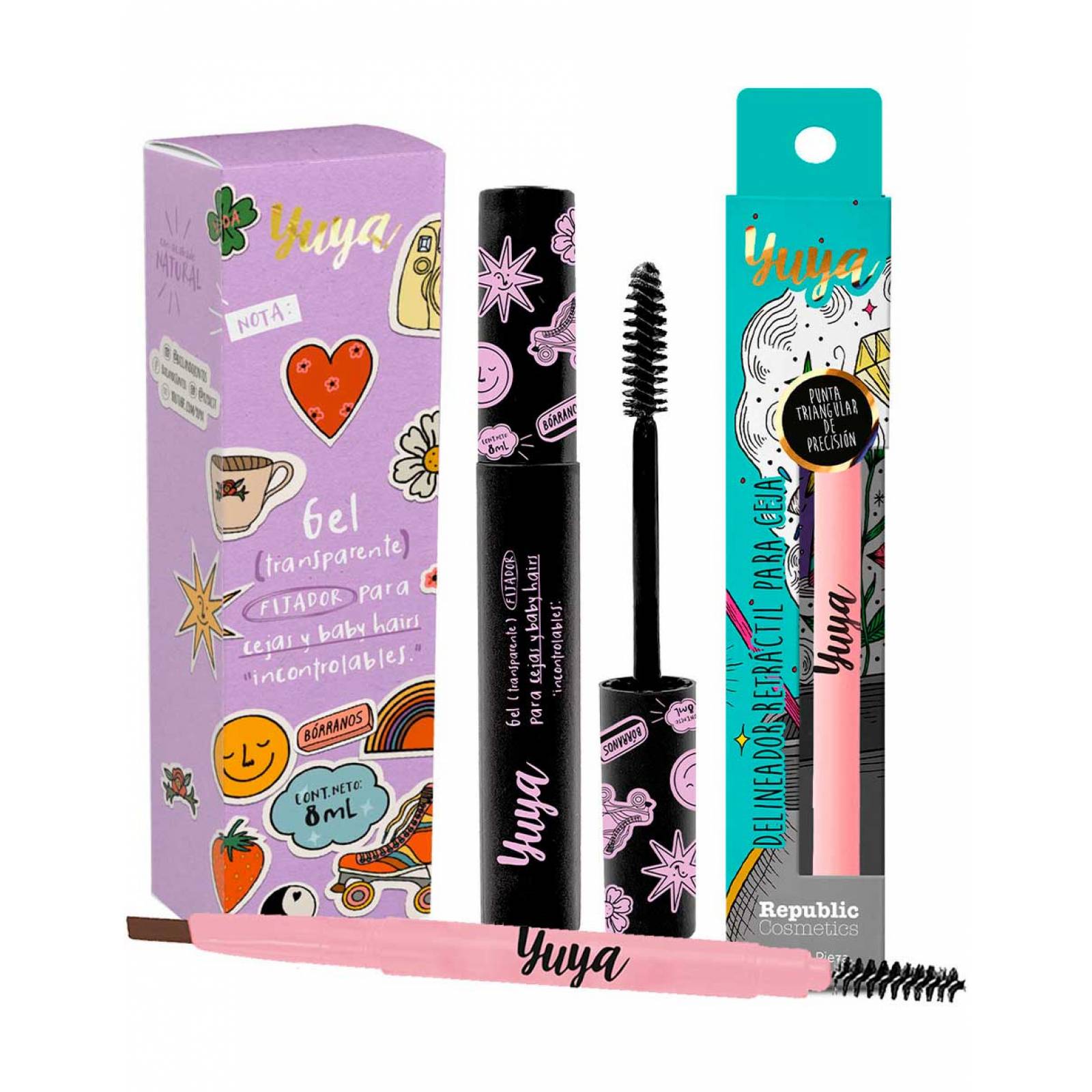 Yuya - Paquete Para Cejas - 1 Delineador De Ceja Medio + 1 Gel Fijador Para Cejas 8ml