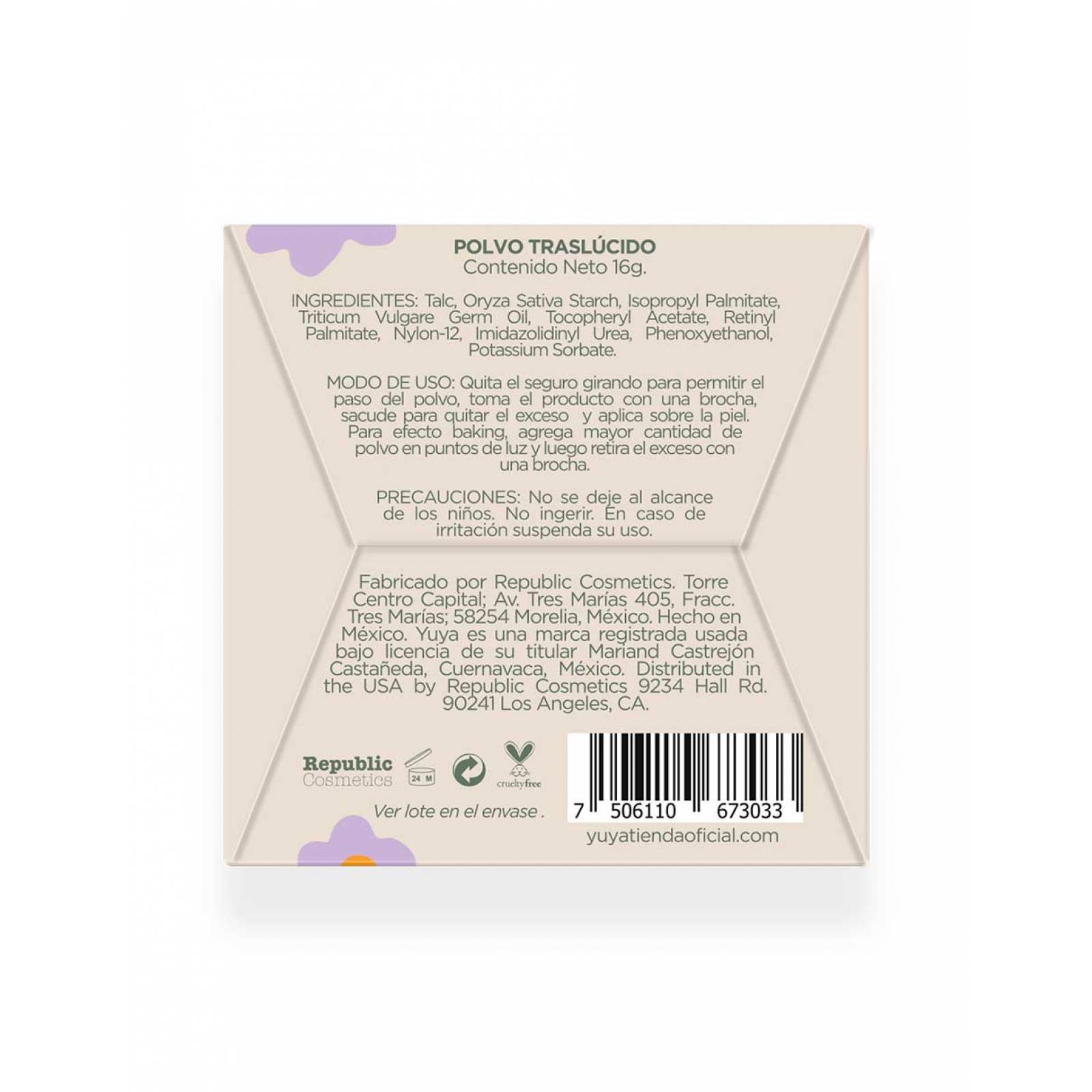 Yuya - Polvo traslúcido con ingredientes naturales 16g + Delineador Cat Eye