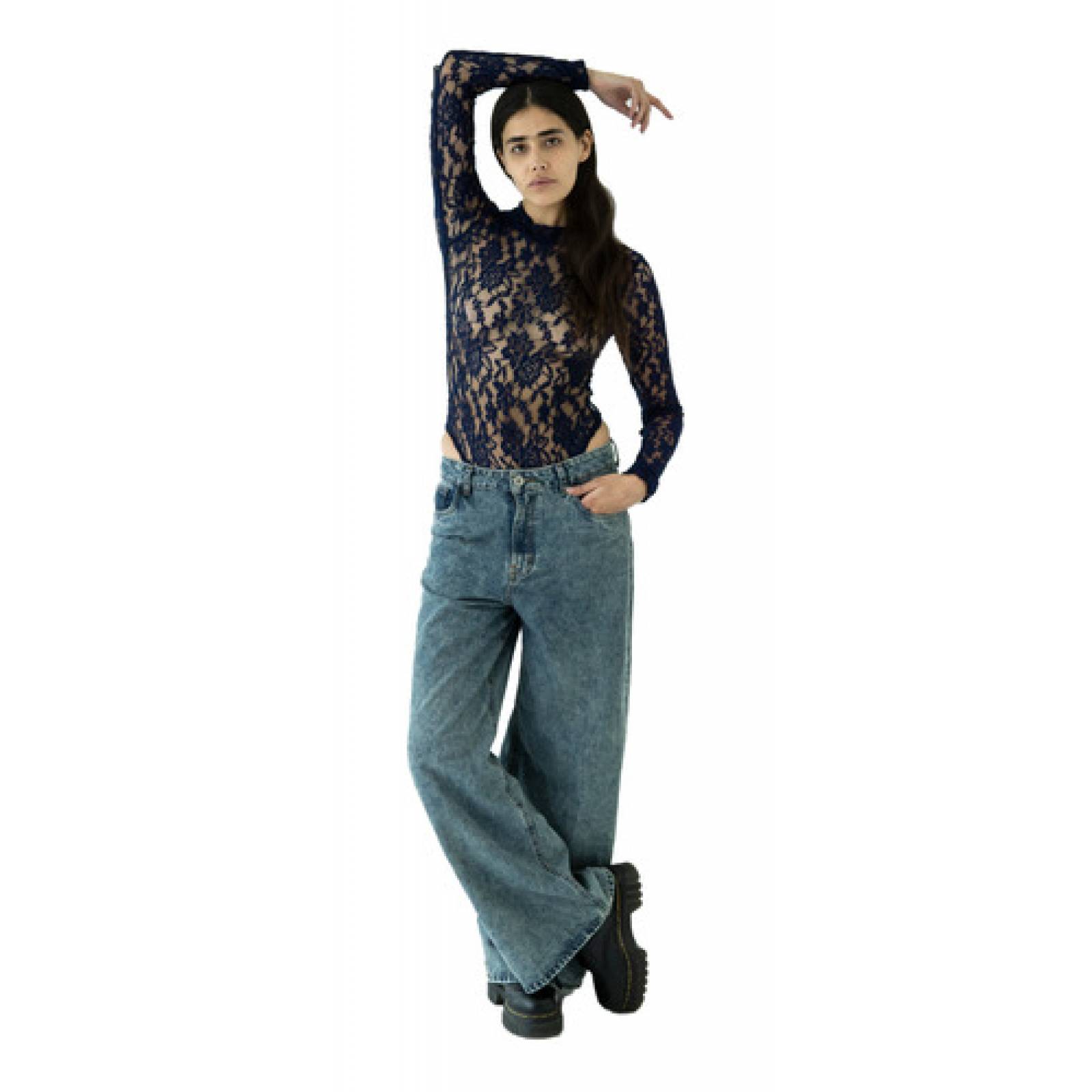 Body Encaje Manga Larga Tejido Suave Bodysuit