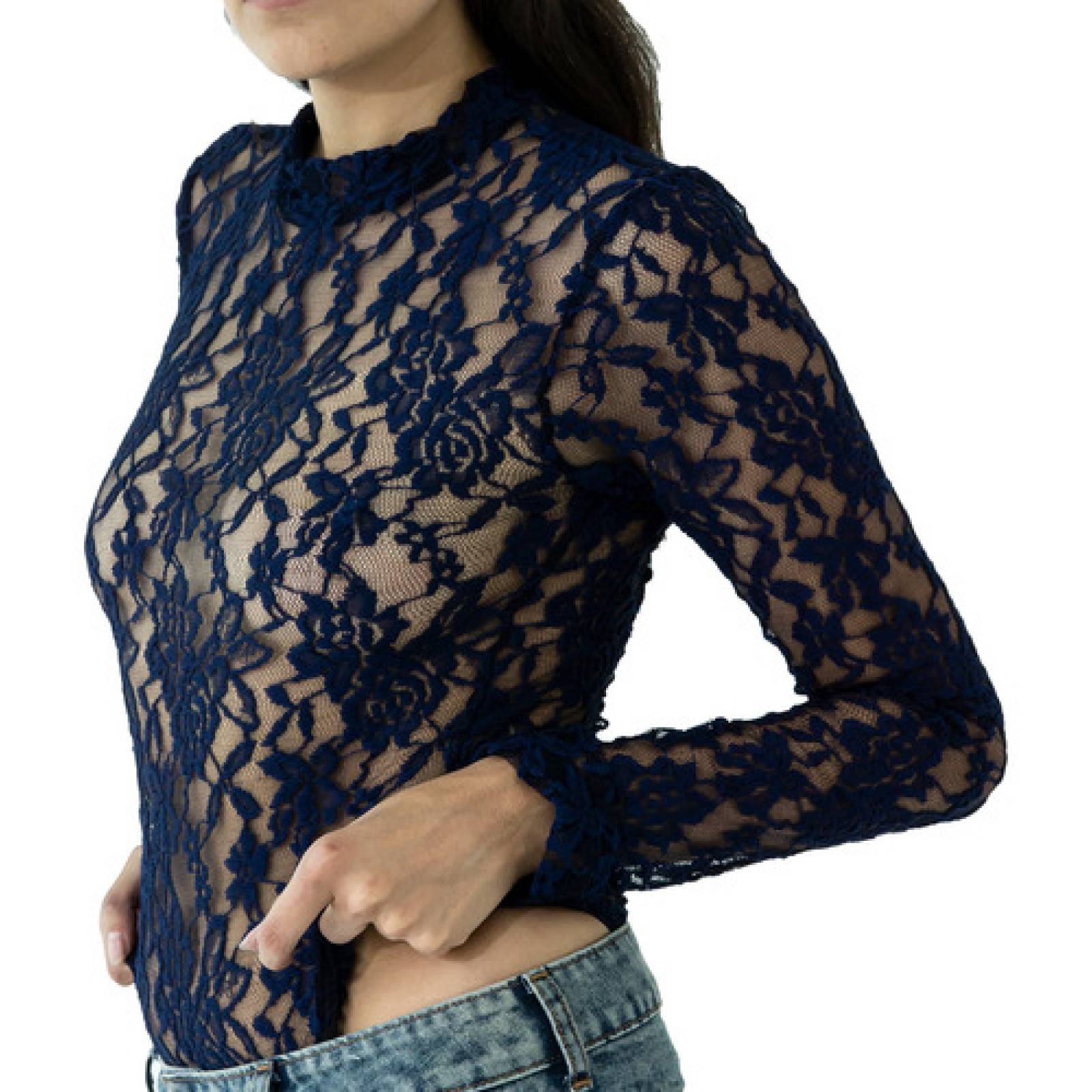 Body Encaje Manga Larga Tejido Suave Bodysuit