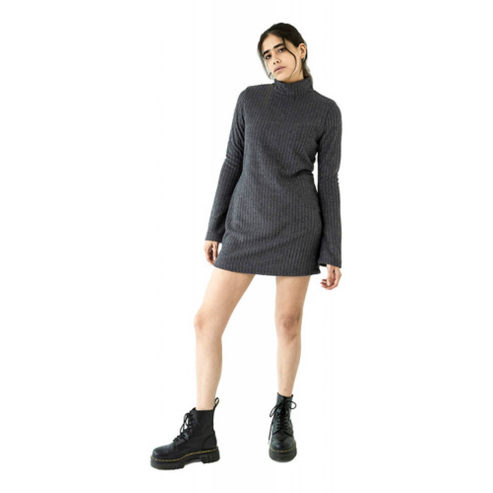 Vestido Corto De Cuello Alto Manga Larga Duradero Stretch