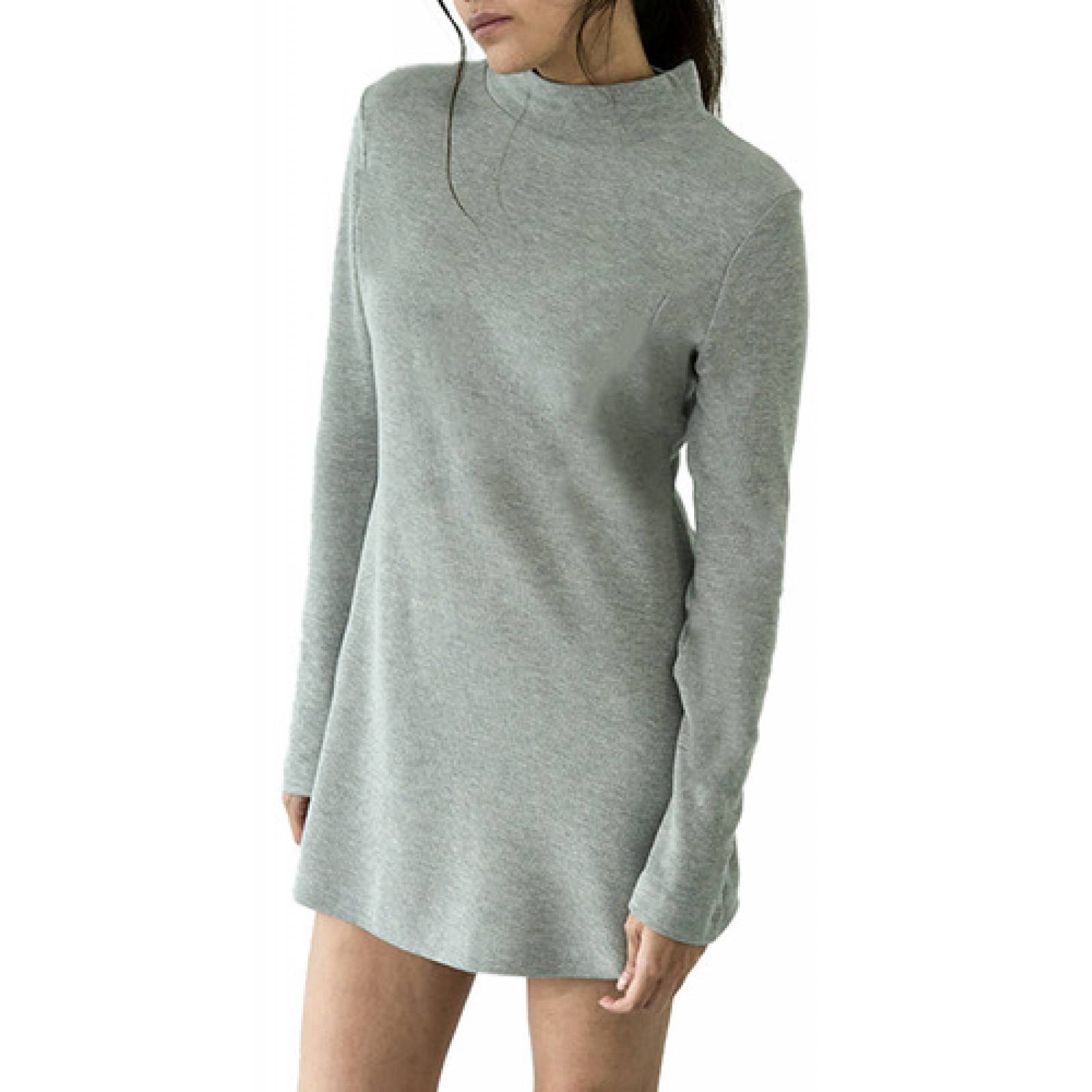 Vestido Corto De Cuello Alto Manga Larga 100% Algodon