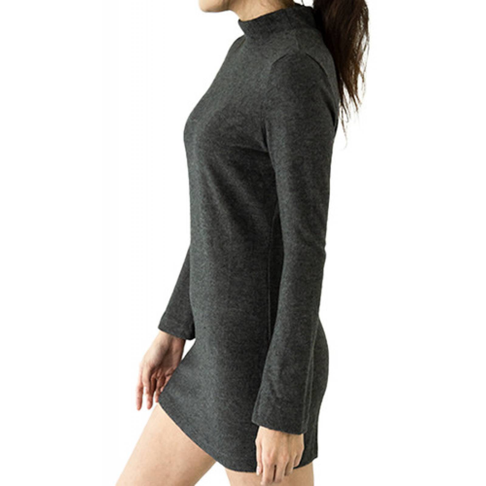 Vestido Corto De Cuello Alto Manga Larga Poliester Y Spandex