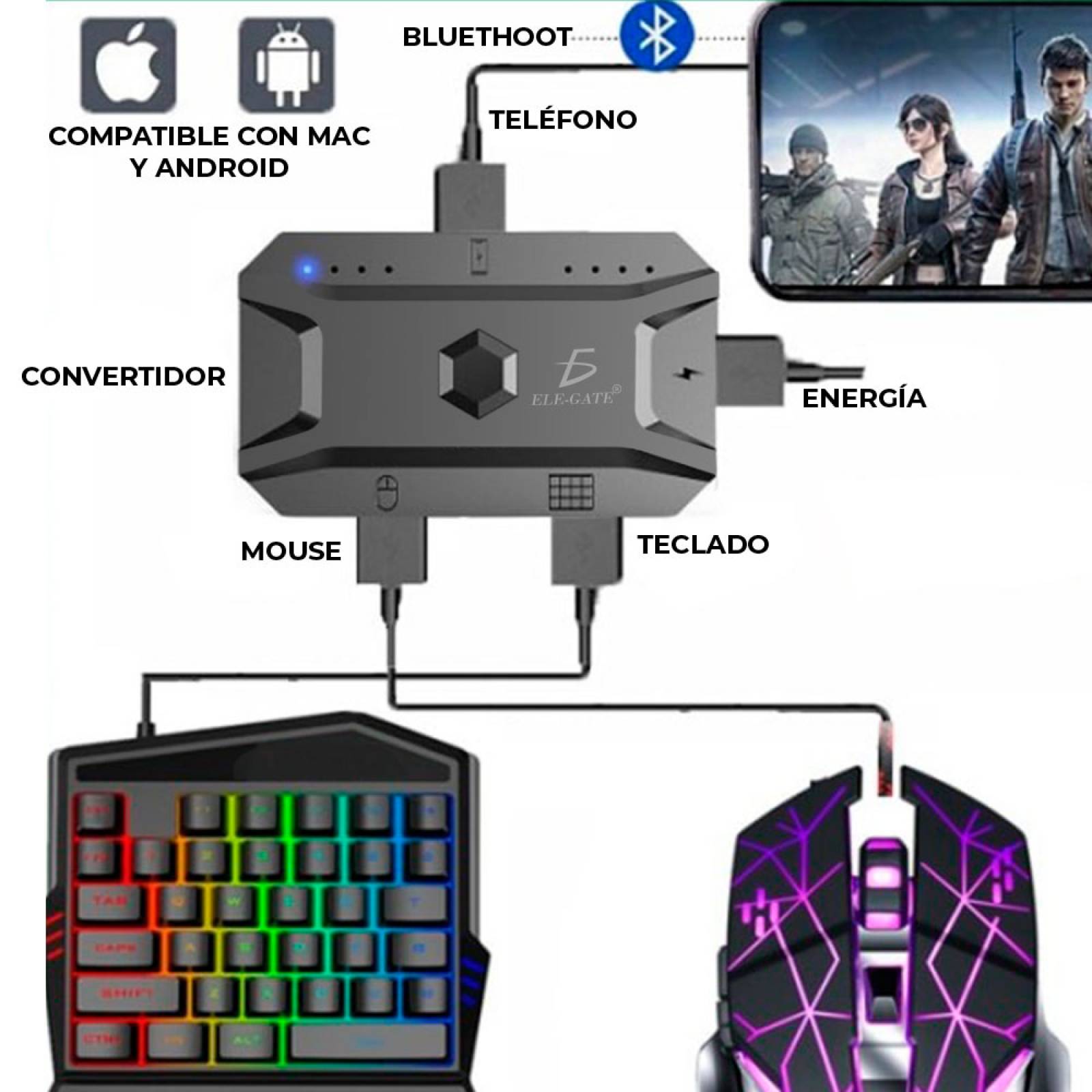 Bluetooth Convertidor Mouse Teclado Para Pc Celular y Tableta Android