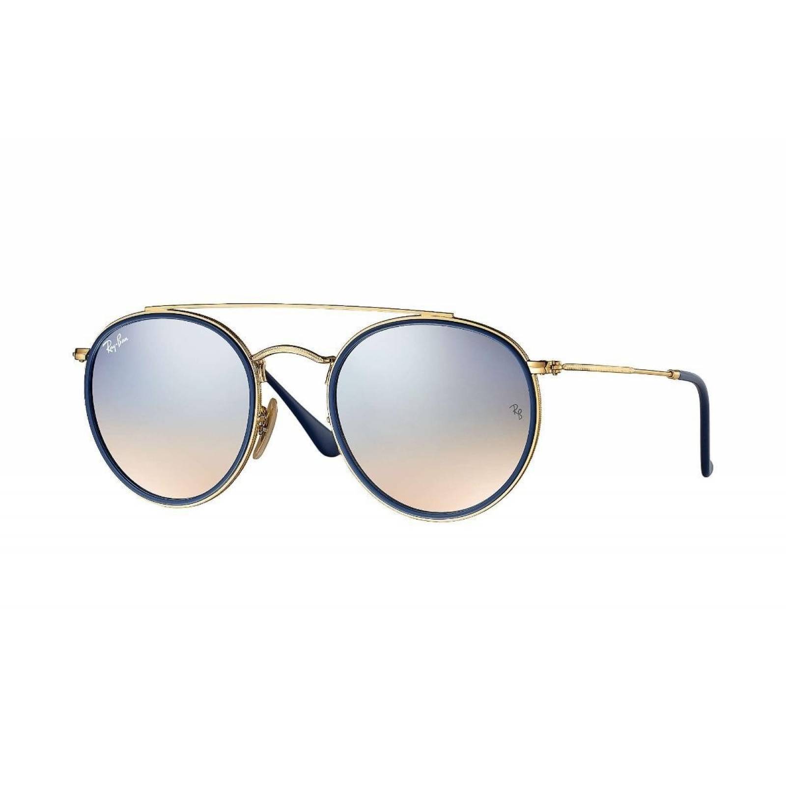 Ray Ban Rb3647n 001/9u Round Double Bridge Azul Espejo Dorad