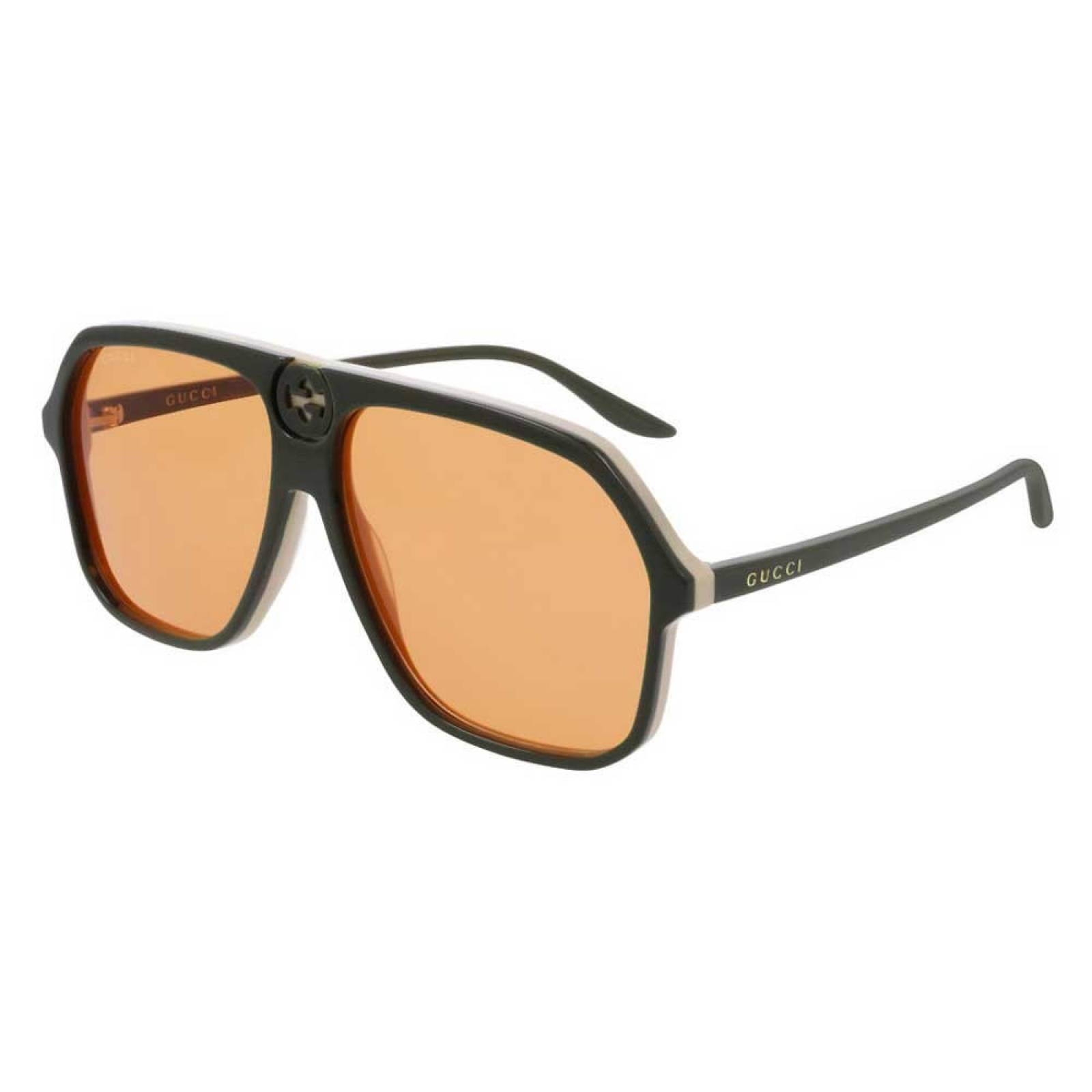 Gucci GG0734S 003 Square Aviator Olivo Beige Naranja transparente