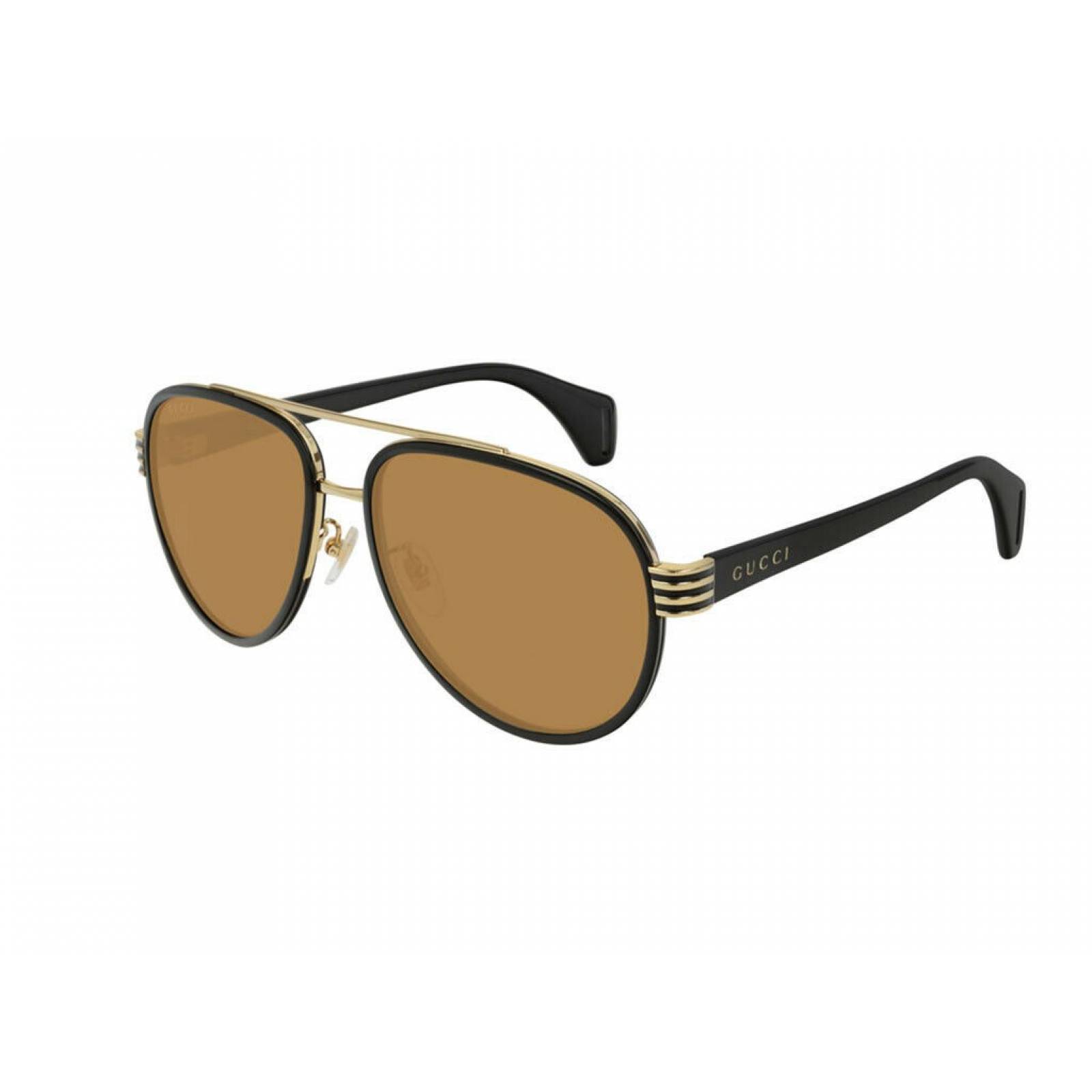 Gucci Gg0447s 002 Aviator Negro Ambar Transparente Original