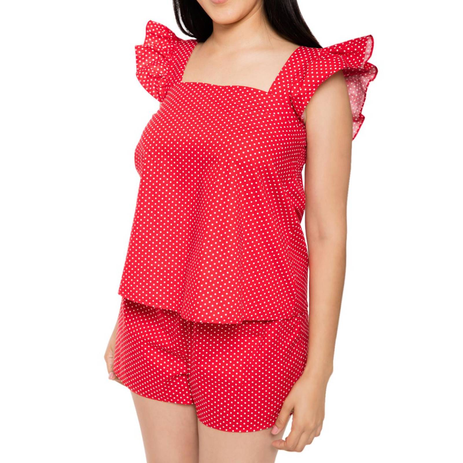 Pijama NUBE SERENA Conjunto Algodón Blusa con Olán y Short 