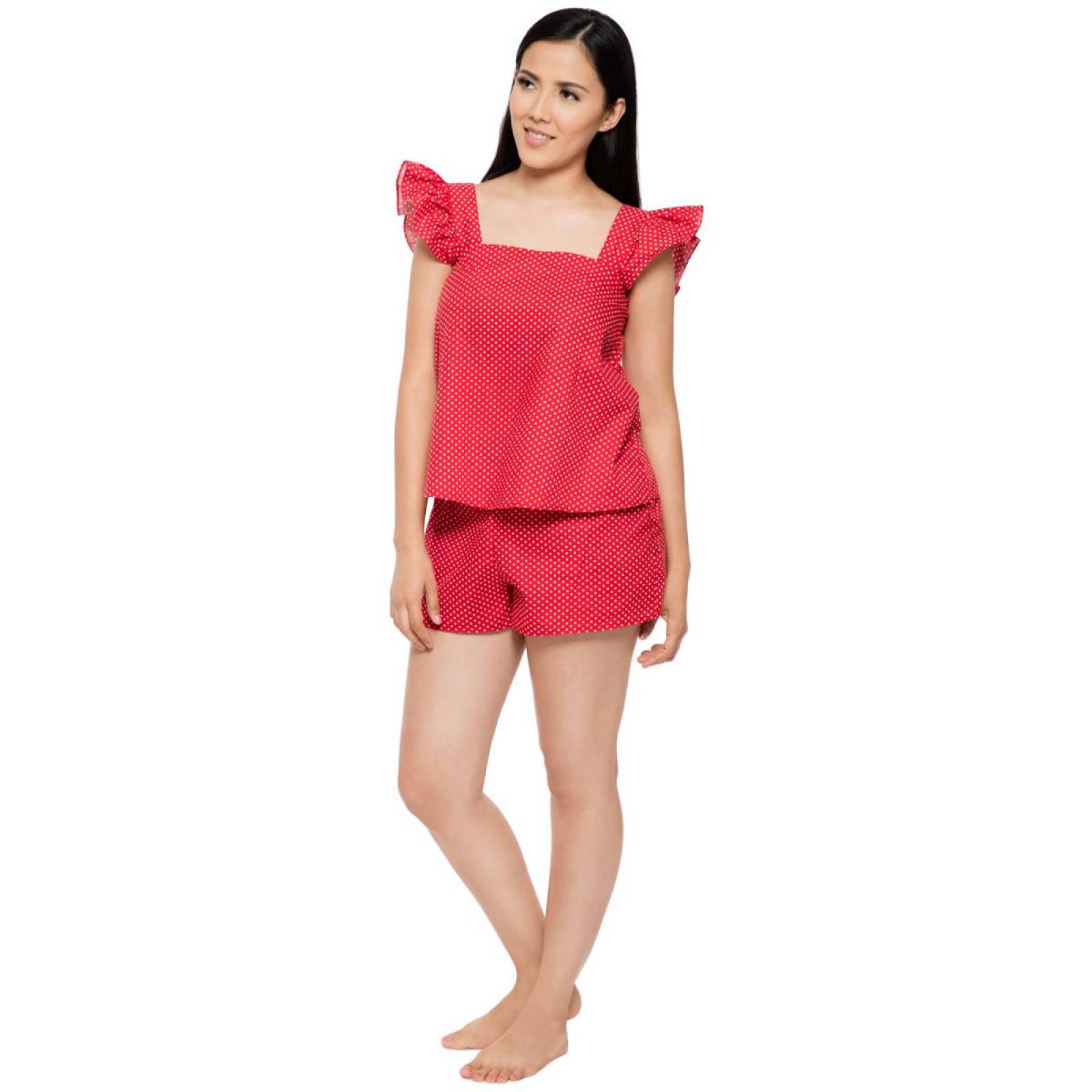 Pijama NUBE SERENA Conjunto Algodón Blusa con Olán y Short 