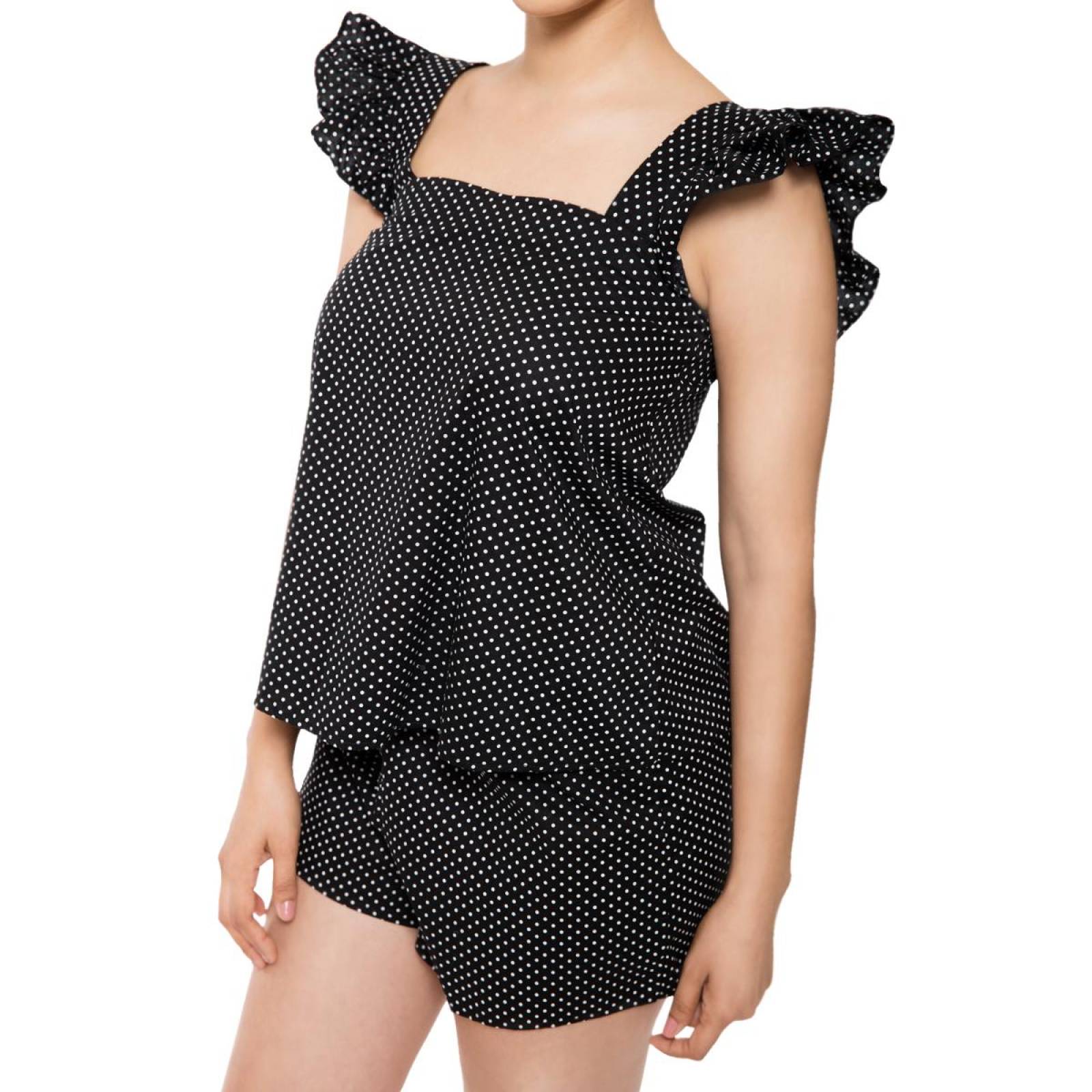 Pijama NUBE SERENA Conjunto Algodón Blusa con Olán y Short 