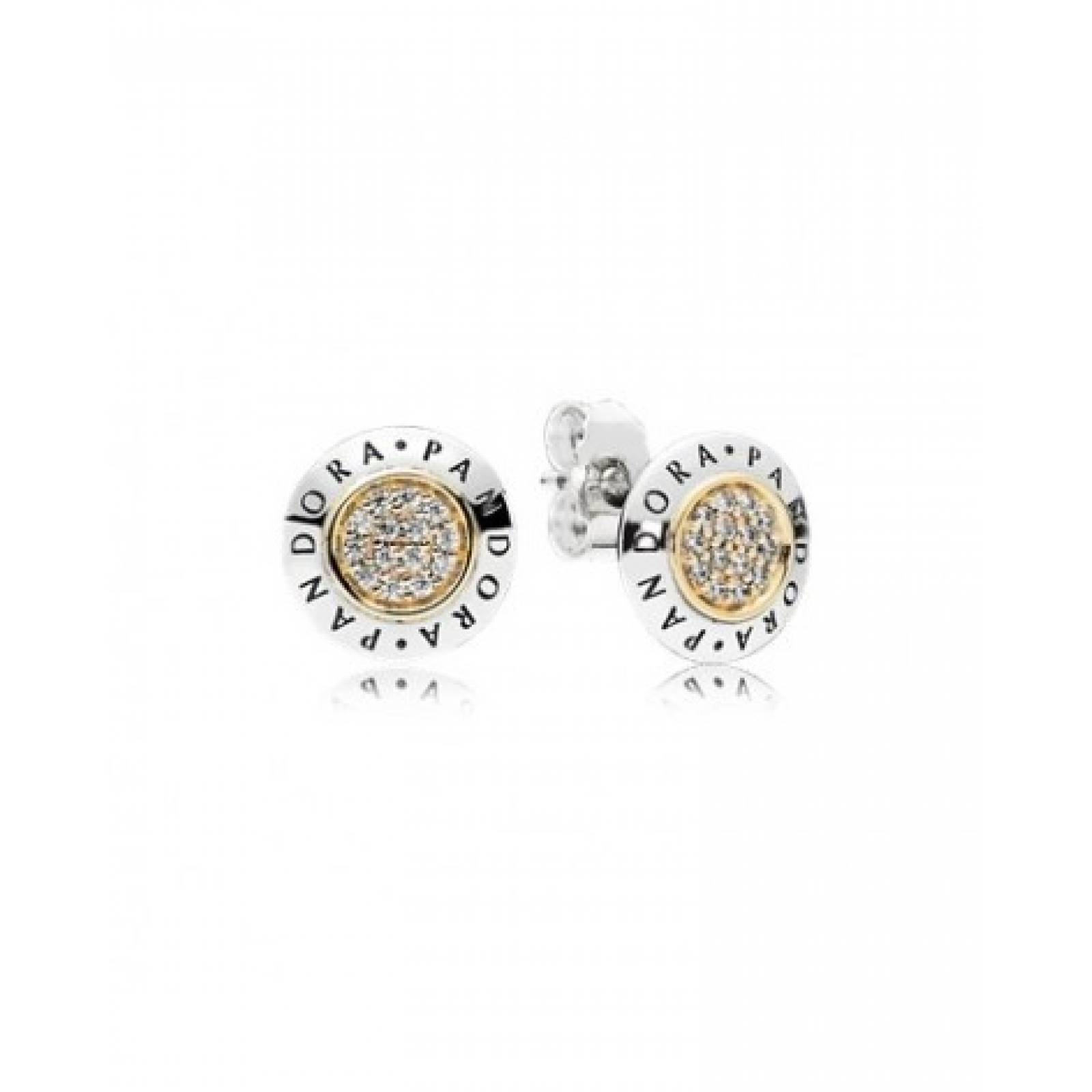 Pendientes en plata de ley y oro Logo PANDORA 296230CZ