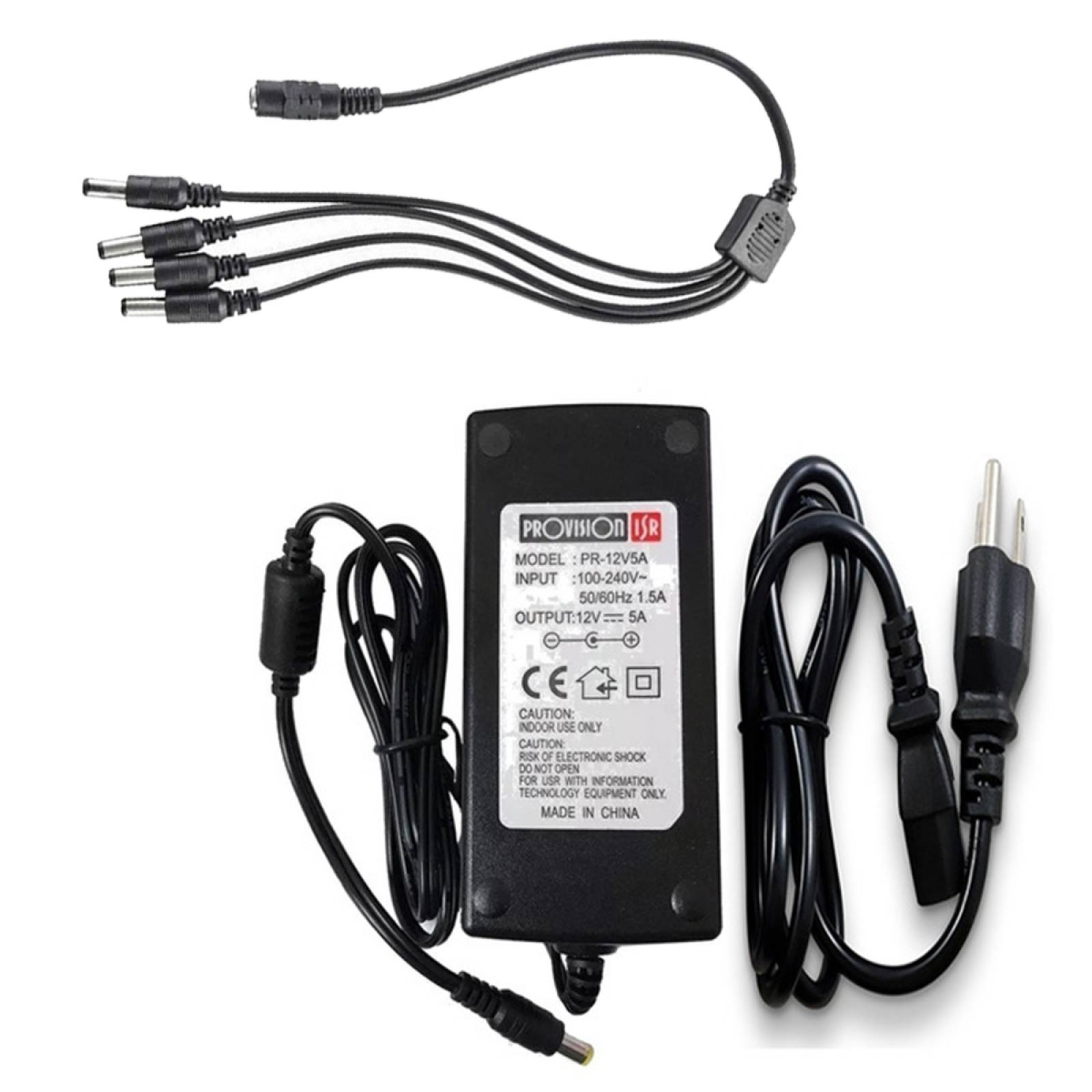 Kit Fuente de Poder 5 AMP + Divisor para 4 Camaras CCTV