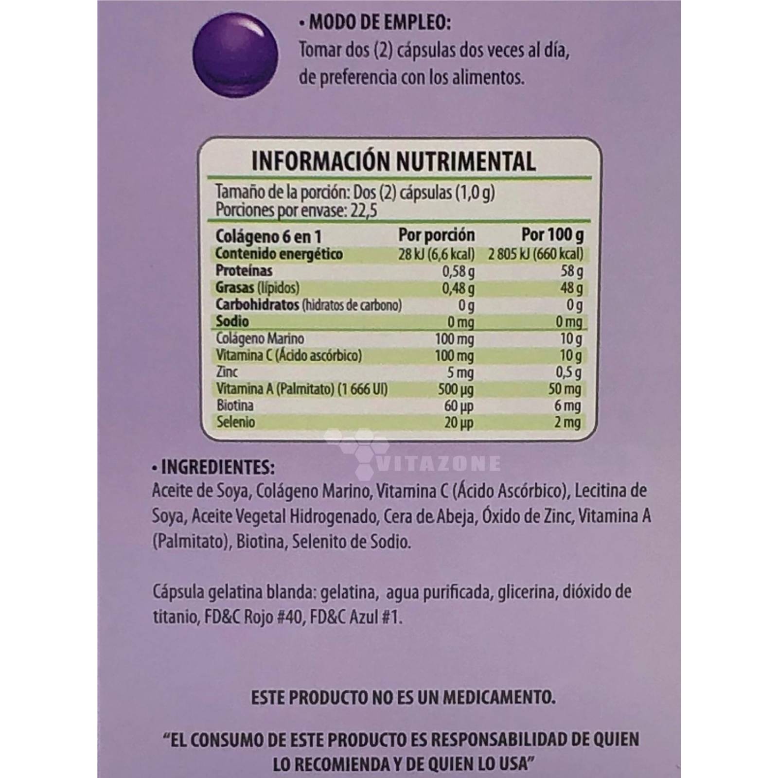 Colágeno Marino Vitamina C Zinc Biotina Selenio 45 caps Solanum 
