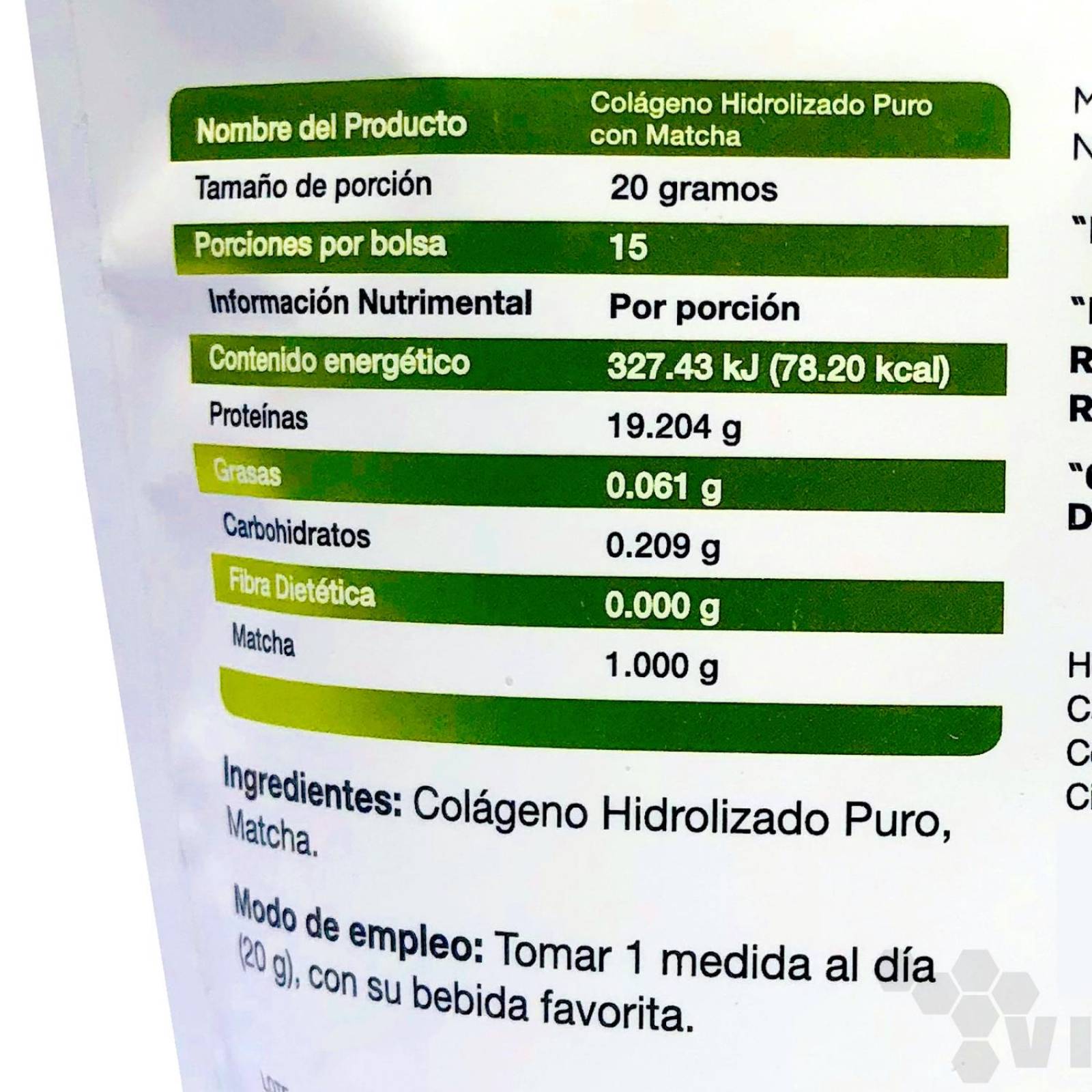 Colágeno Hidrolizado puro con Matcha 300 grs Vidanat