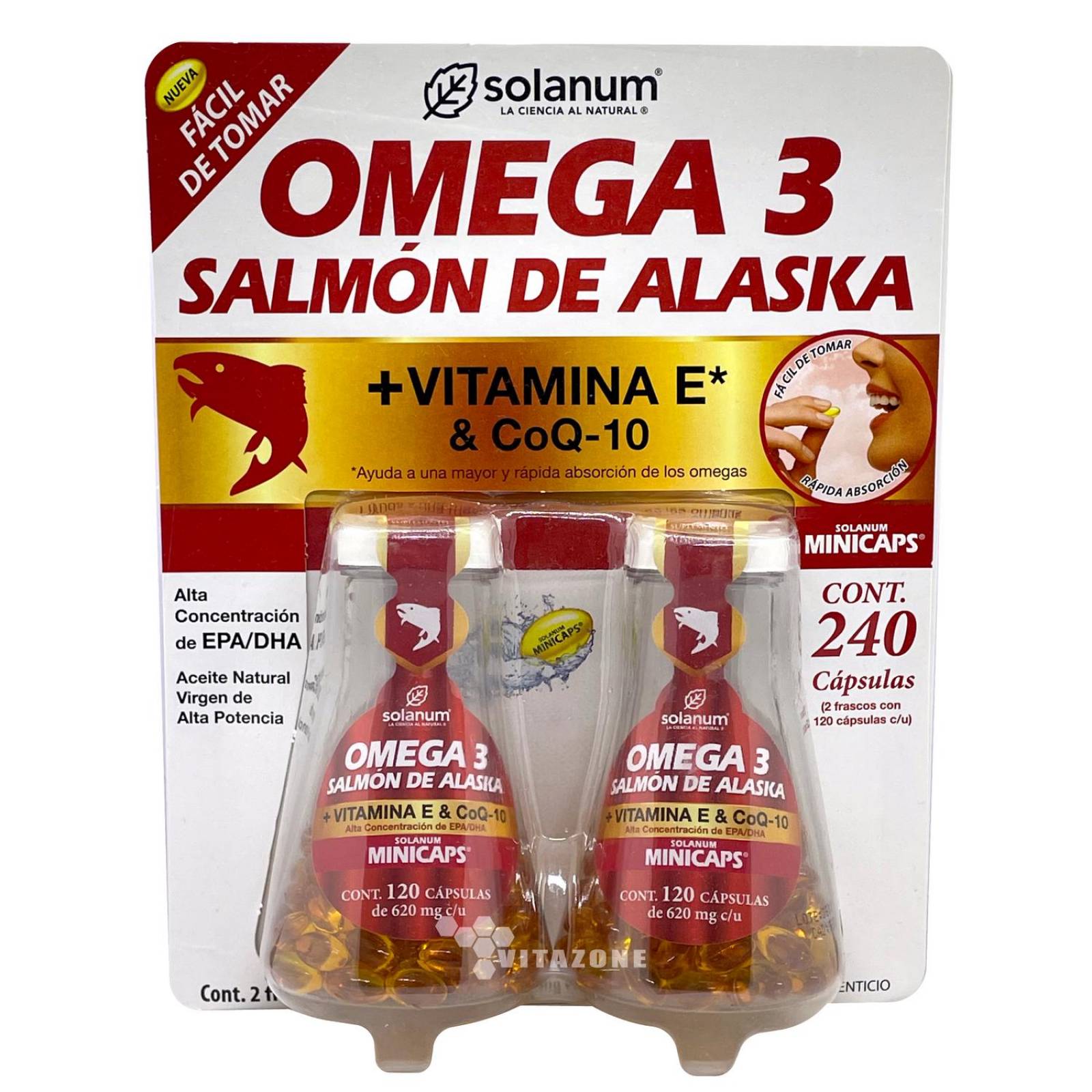Omega 3 Salmón de Alaska, Vitamina E y CoQ10 240 cápsulas Solanum 