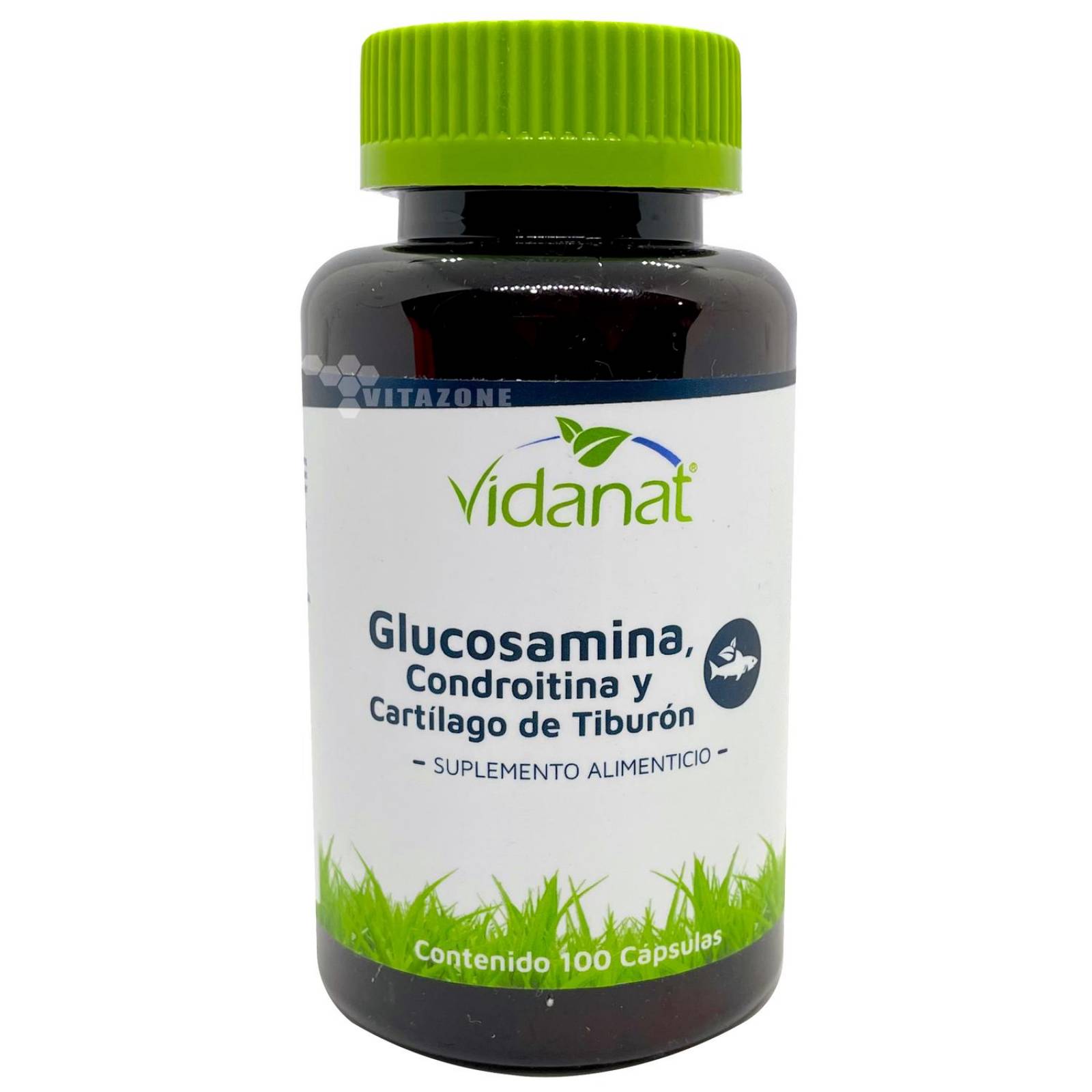 Glucosamina, Condroitina y Cartílago de Tiburón 100 caps Vidanat. (2 Frascos)