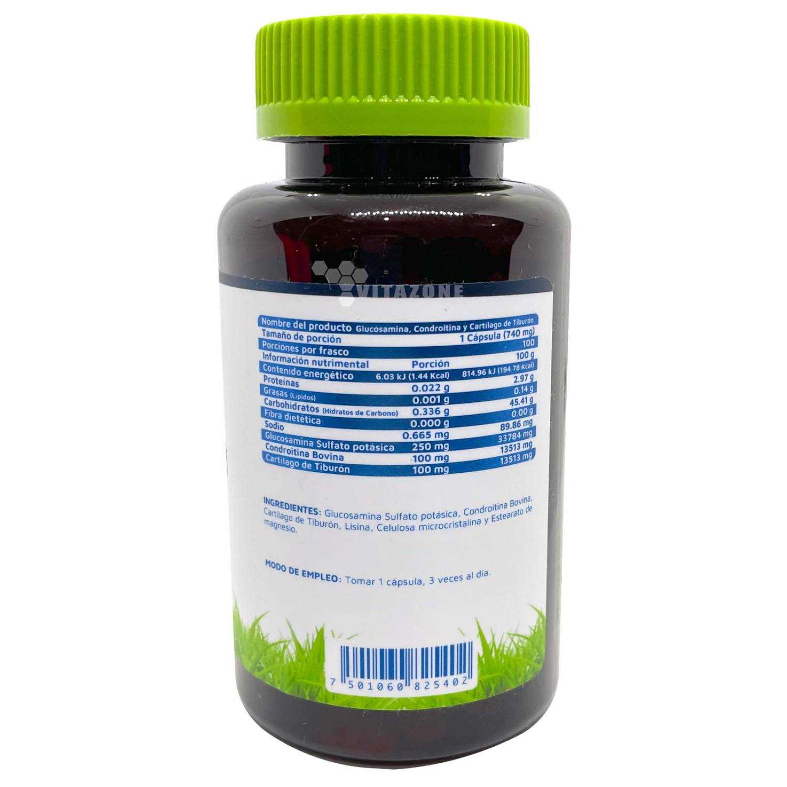 Glucosamina, Condroitina y Cartílago de Tiburón 100 caps Vidanat. (2 Frascos)