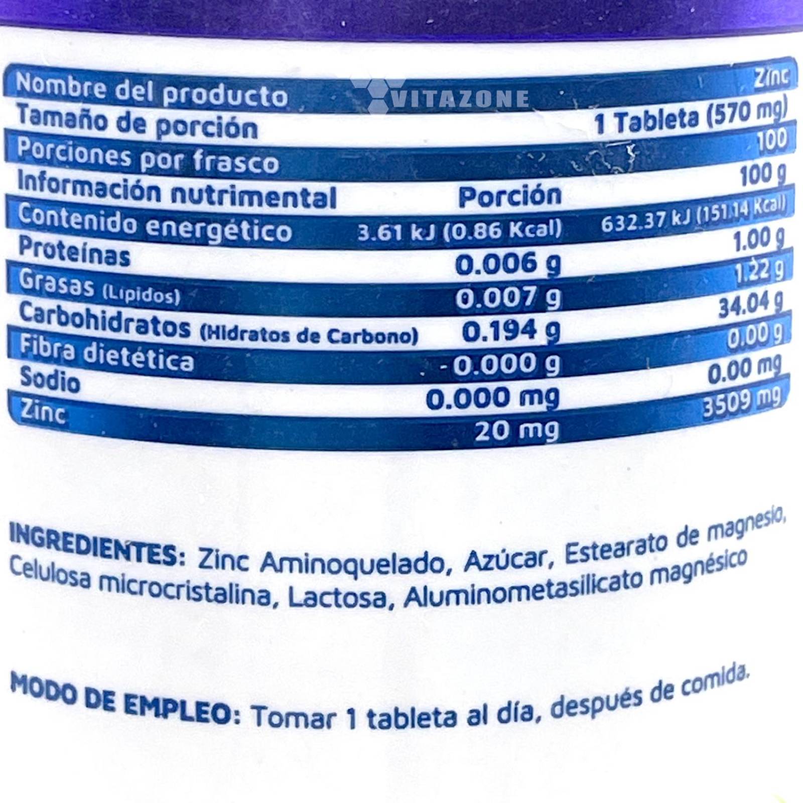 Zinc 100 Cápsulas Vidanat (5 FRASCOS) 