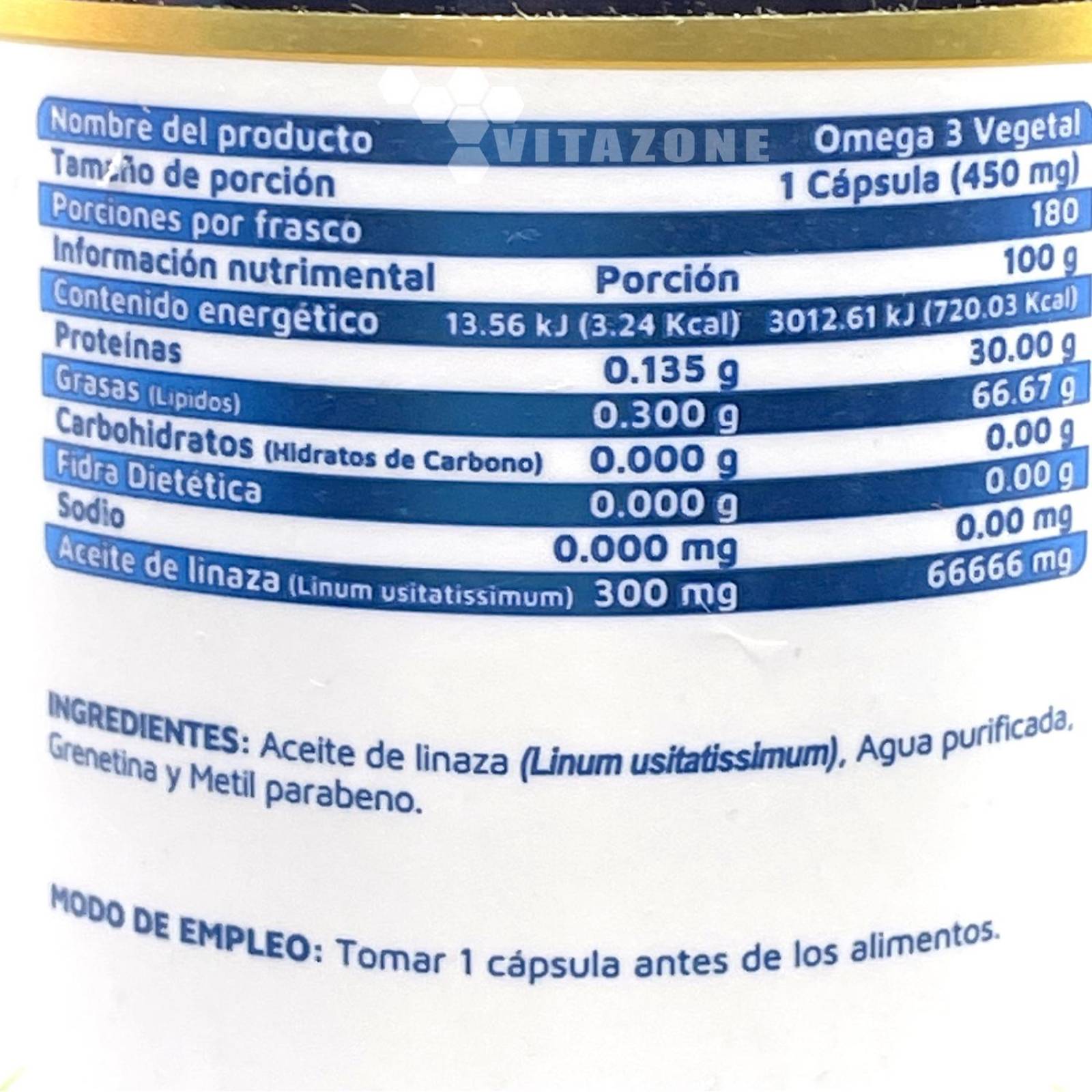Omega 3 vegetal (Aceite de Linaza) 180 Cáps Vidanat vegano 