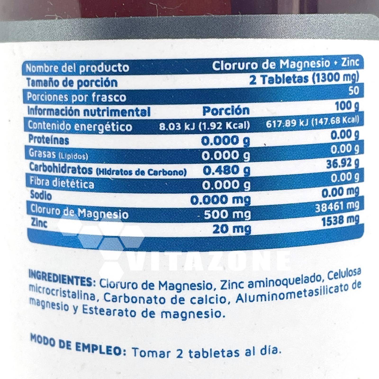 Cloruro de Magnesio Zinc 100 tabletas Vidanat