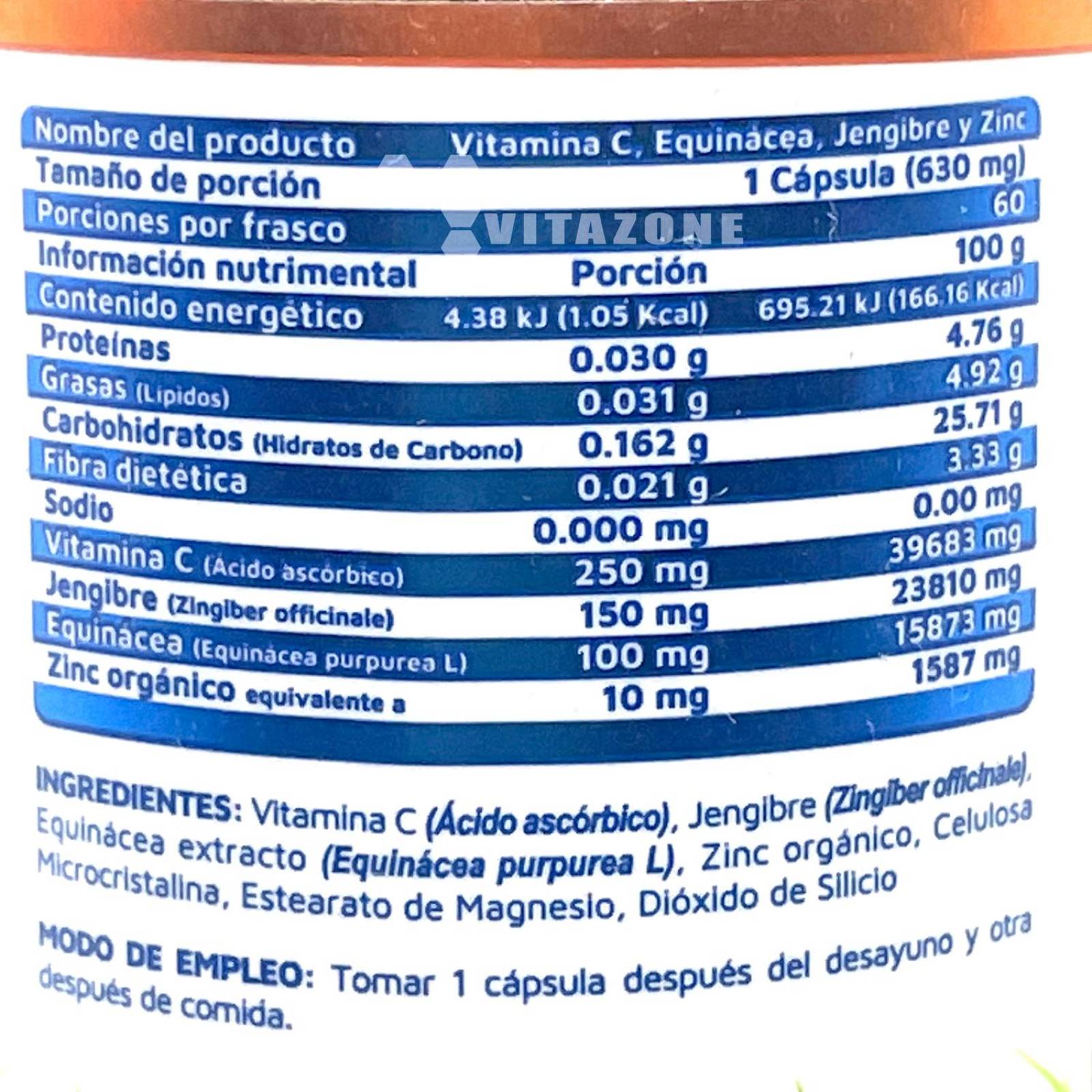 Vitamina C Equinácea Jengibre y Zinc 60 cápsulas Vidanat 