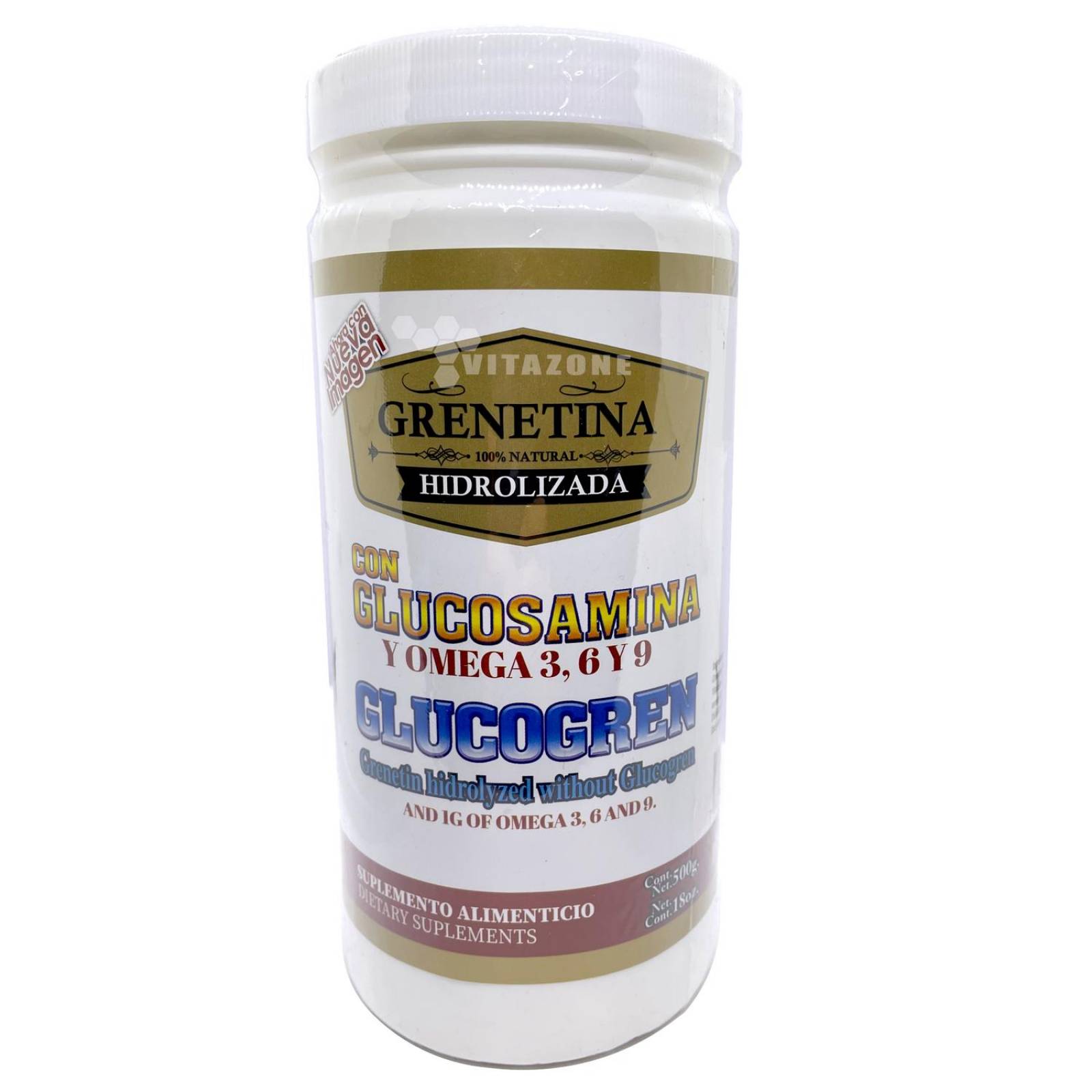 Grenetina Hidrolizada con Glucosamina y Omega 3,6 y 9 500 Grs Pretty Bee.