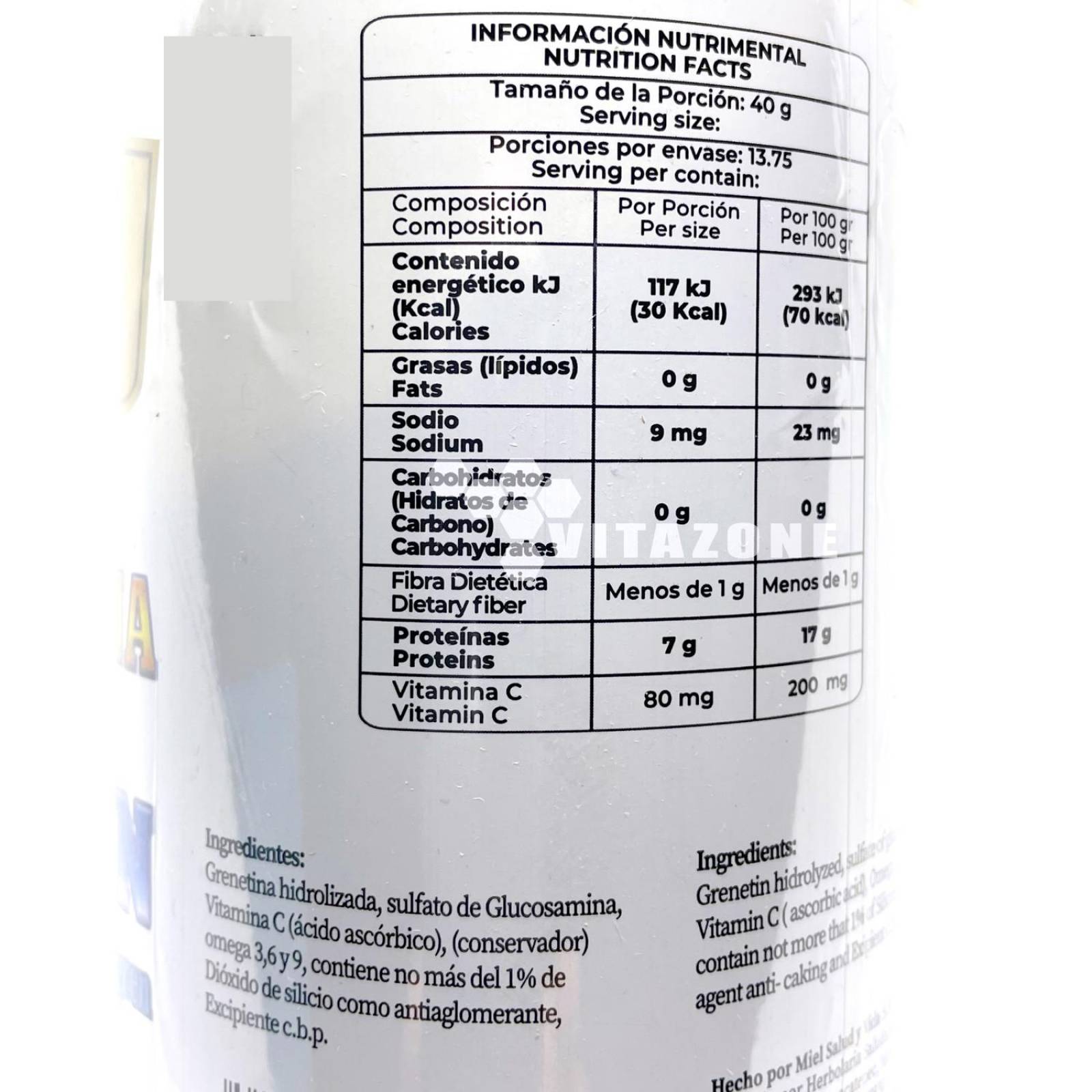 Grenetina Hidrolizada con Glucosamina y Omega 3,6 y 9 500 Grs Pretty Bee.