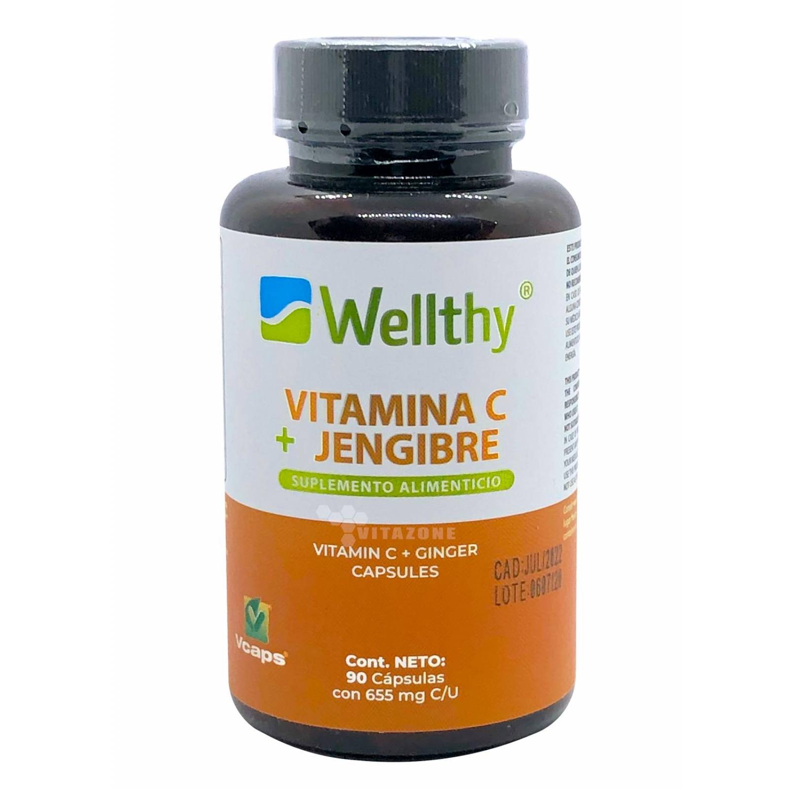 Vitamina C Jengibre 90 cápsulas Wellthy