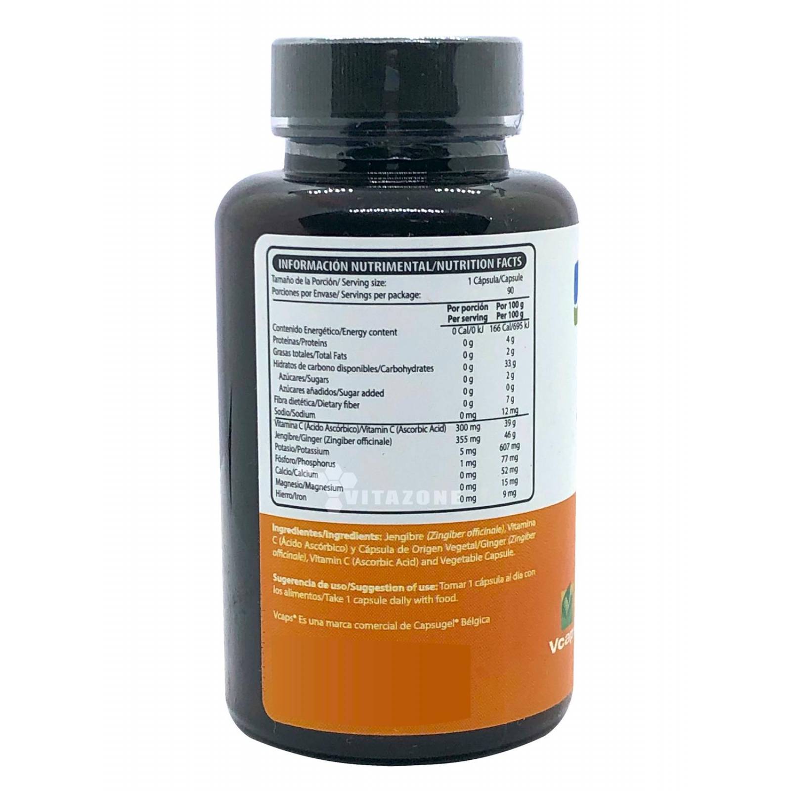 Vitamina C Jengibre 90 cápsulas Wellthy