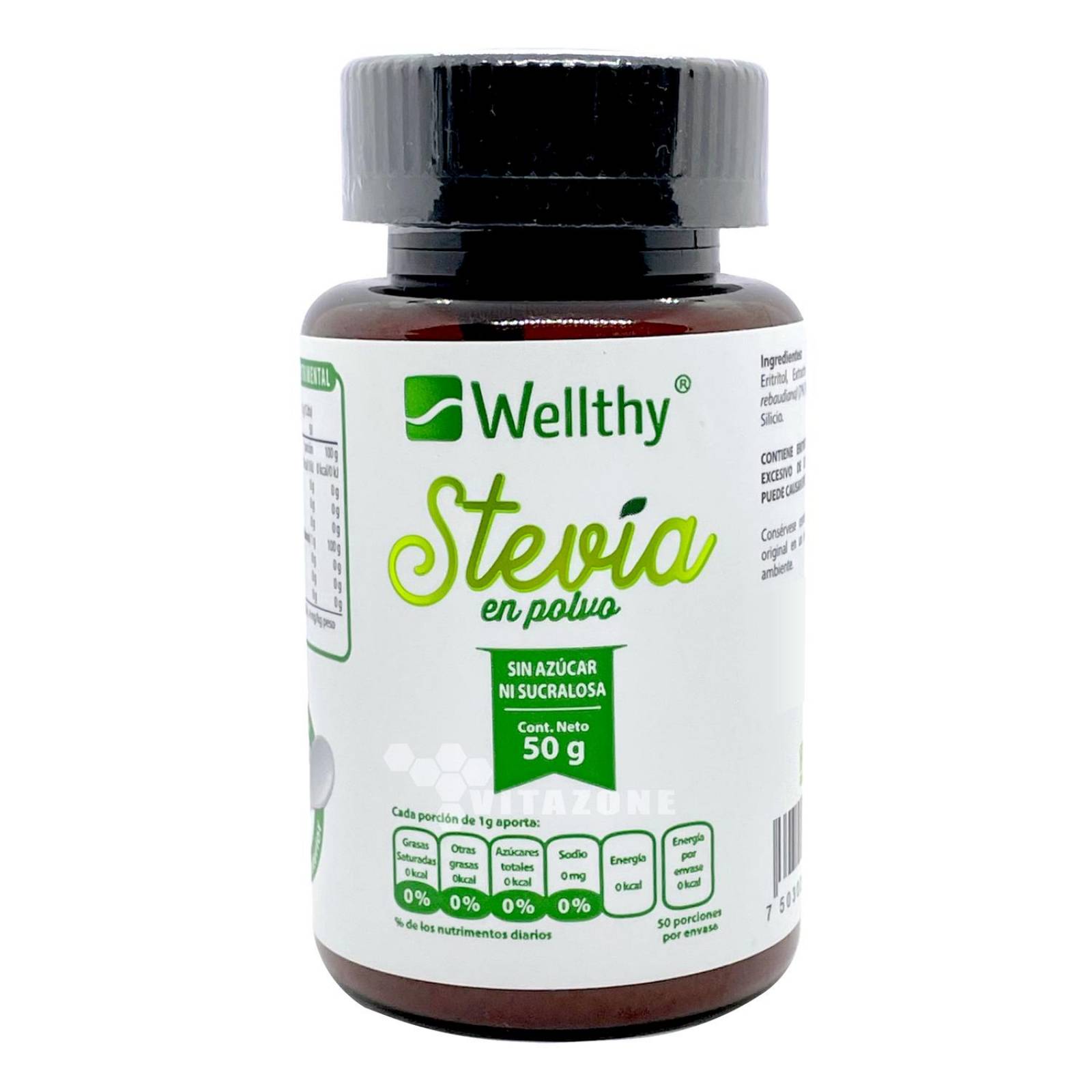 Stevia en polvo 50 grs Wellthy sin sucralosa ni azúcar 