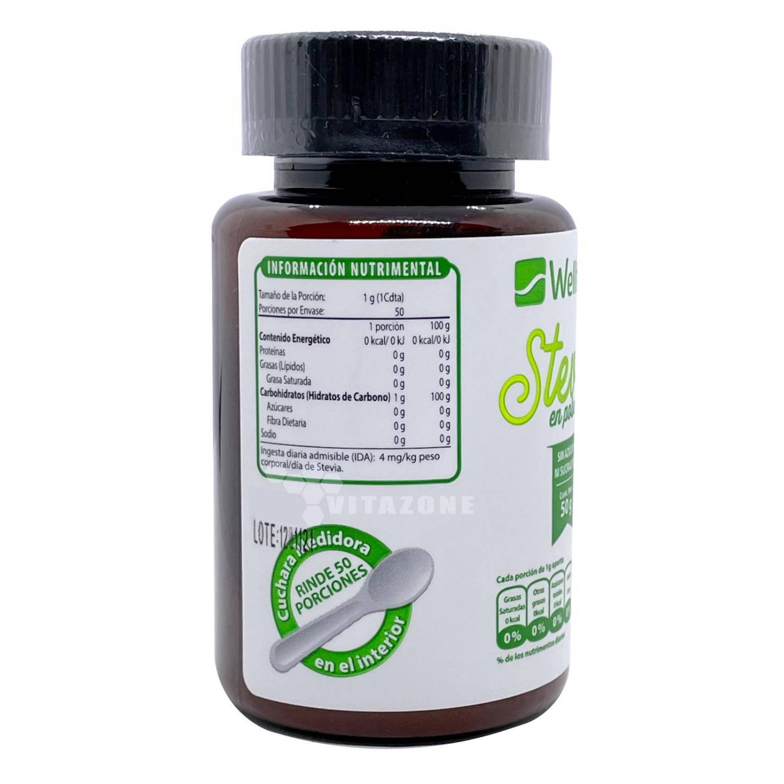 Stevia en polvo 50 grs Wellthy sin sucralosa ni azúcar 