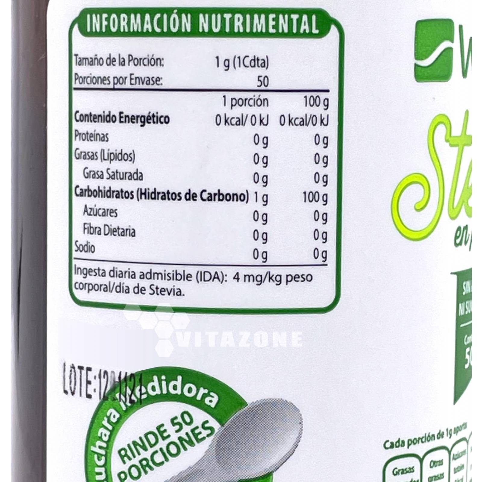 Stevia en polvo 50 grs Wellthy sin sucralosa ni azúcar 