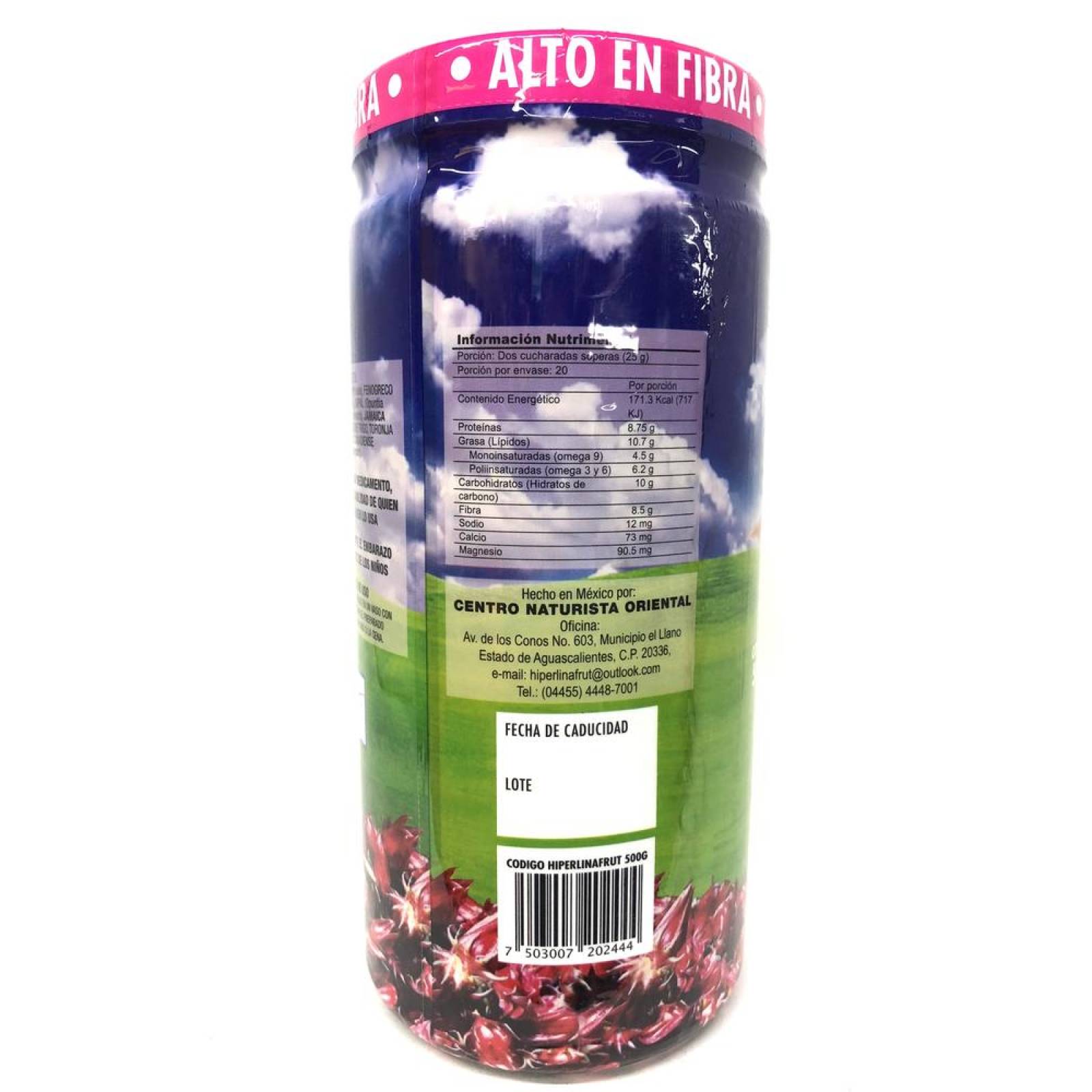 Fibra Hiperlinafrut Sabor Jamaica 500 Grs (Linaza Canadiense). 