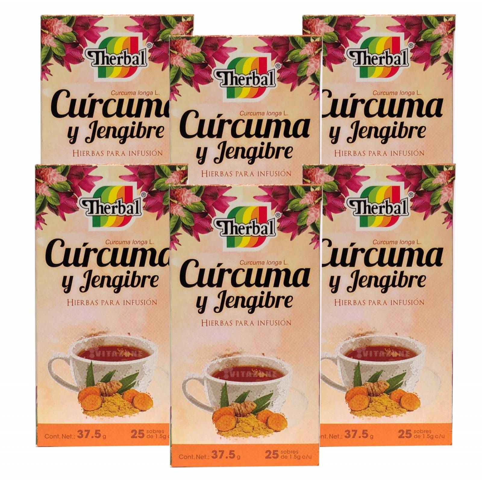 Té de Cúrcuma y Jengibre 25 sobres Therbal (6 CAJAS) 