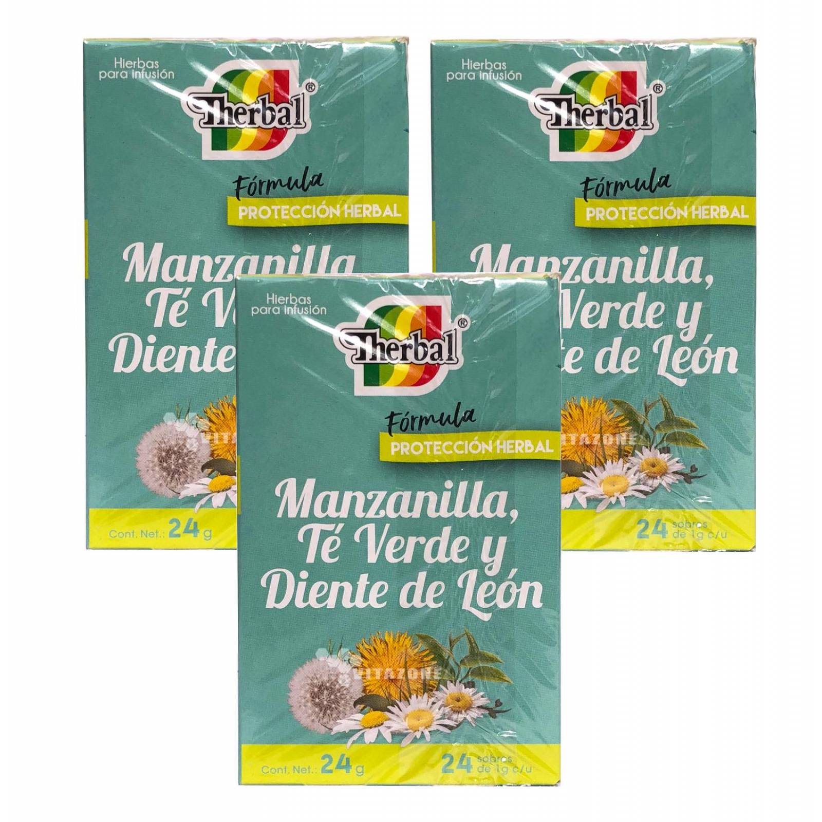 Té manzanilla, Té verde y Diente de Leon 3 CAJAS Therbal 