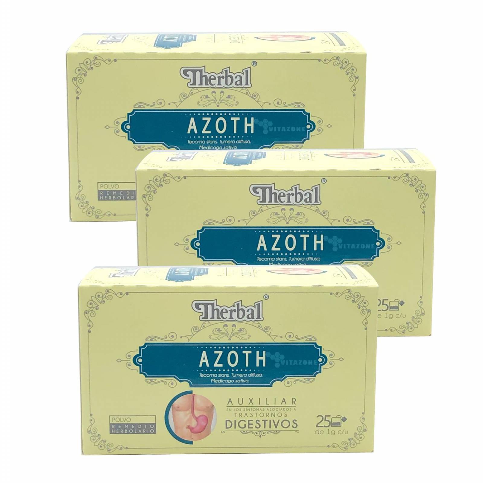 Té Azoth 25 sobres Tronadora Damiana Alfalfa Therbal 3pzs