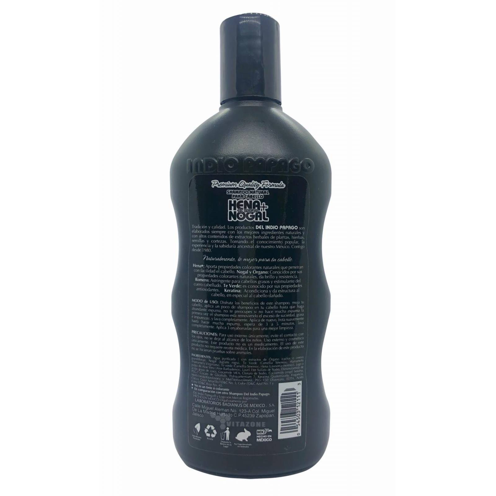 Shampoo Hena y Nogal 550 ml Indio Papago.
