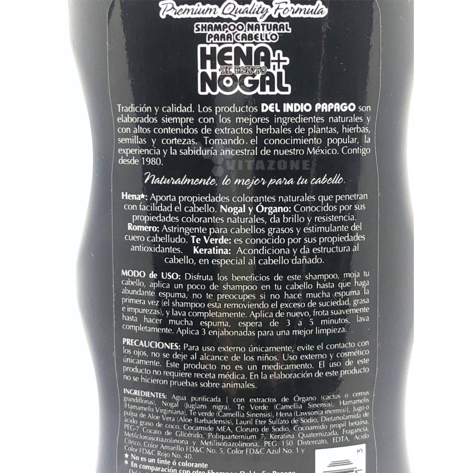 Shampoo Hena y Nogal 550 ml Indio Papago.