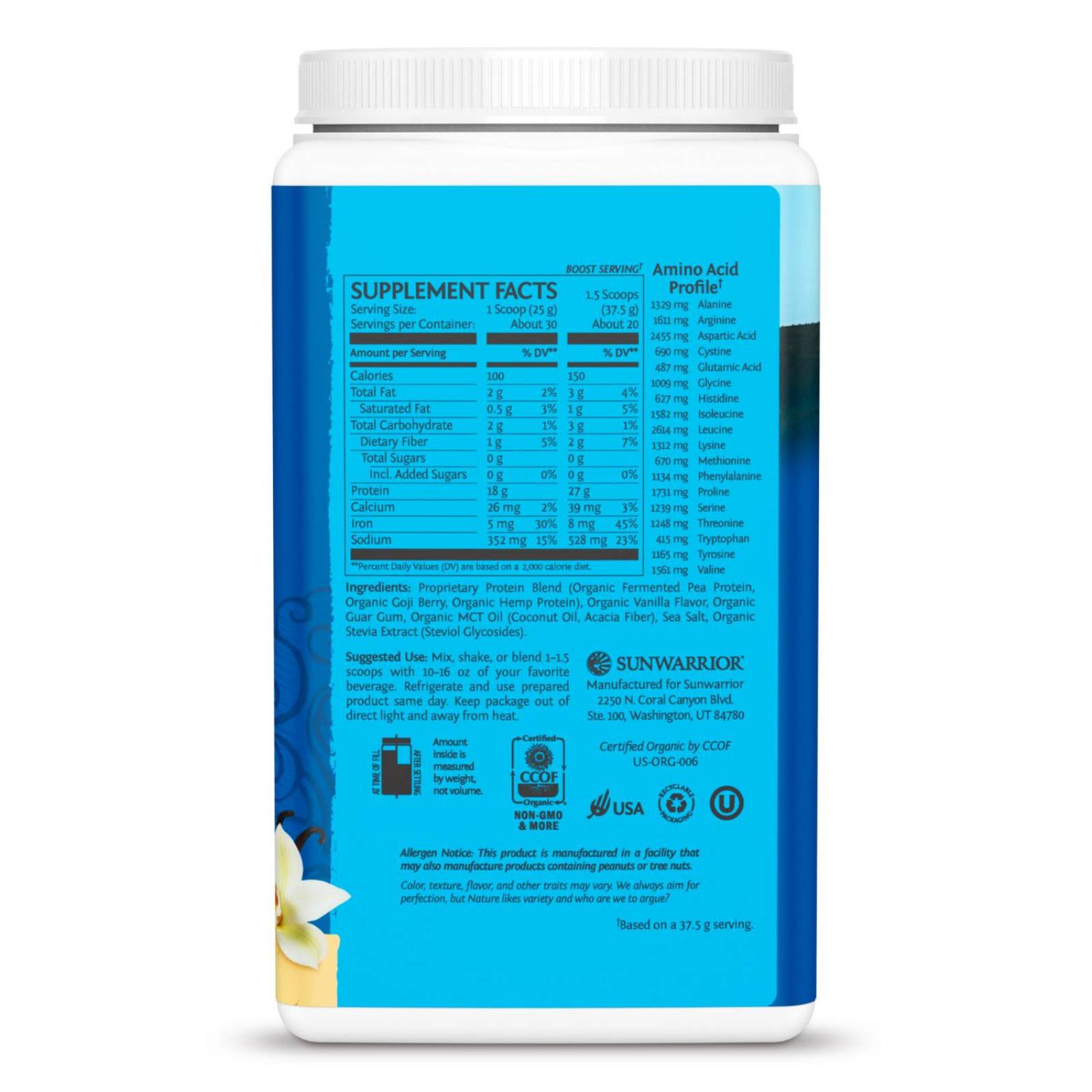 Proteína Vegana Sunwarrior Blend Vainilla 750 grs Keto