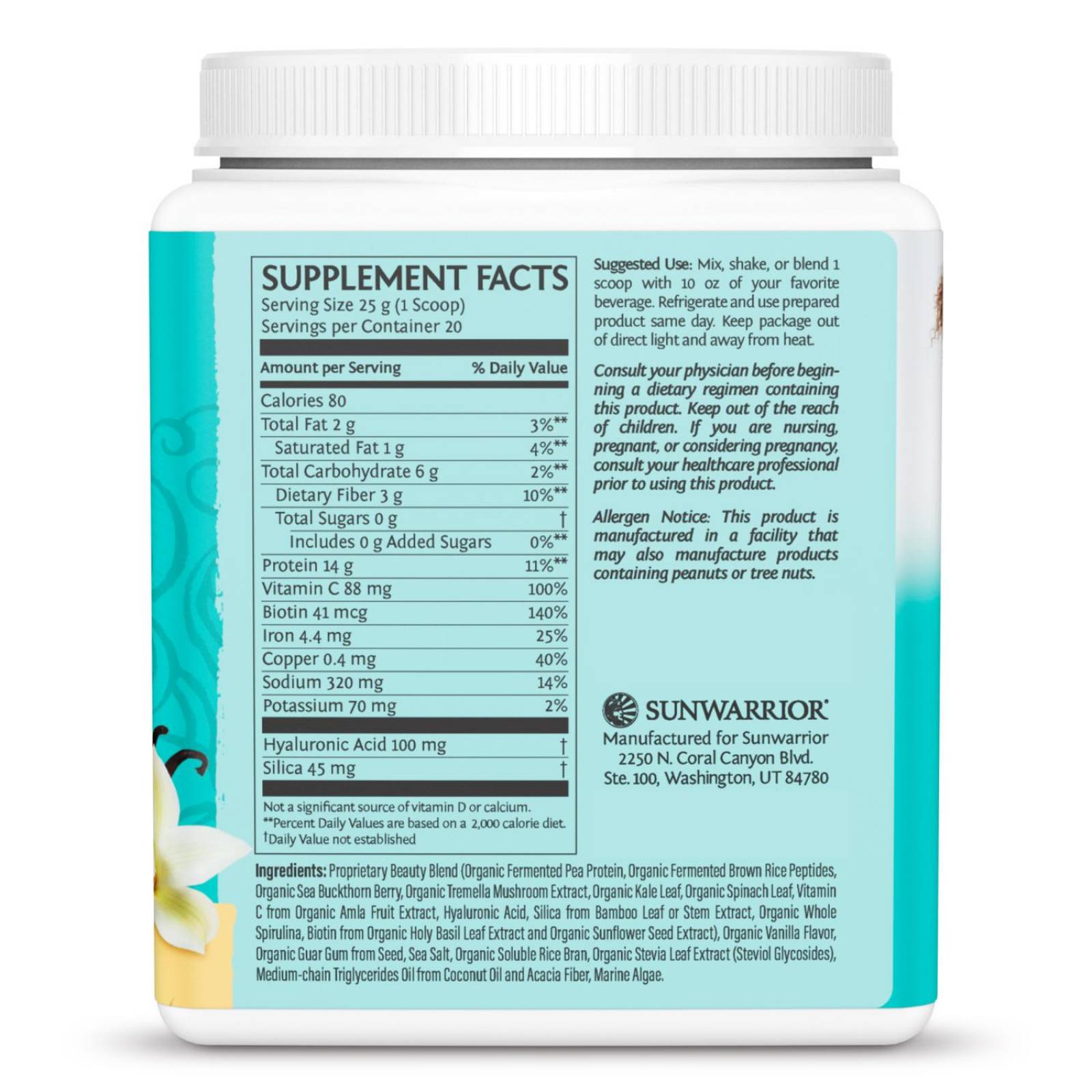 Colágeno Vegano 500 grs Vainilla Sunwarrior Keto