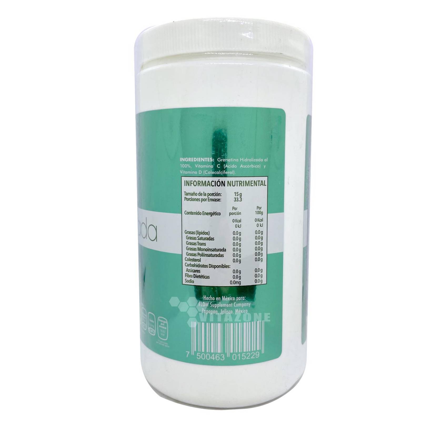 Grenetina Hidrolizada Glicina Prolina 500 grs Sin sabor Flow