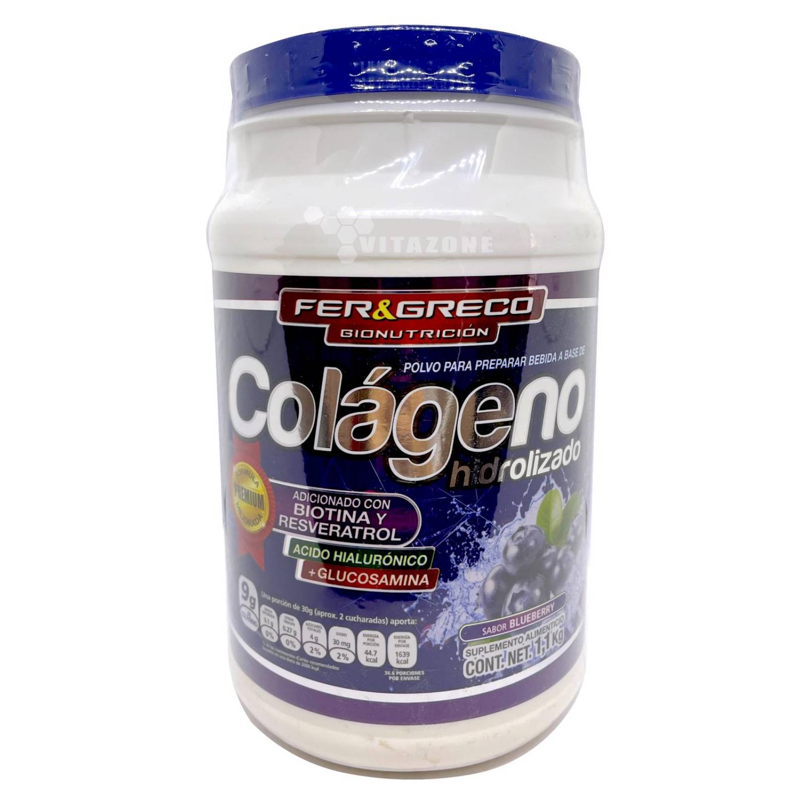 Colágeno Hidrolizado Glucosamina Biotina Blueberry 1.1 kg 