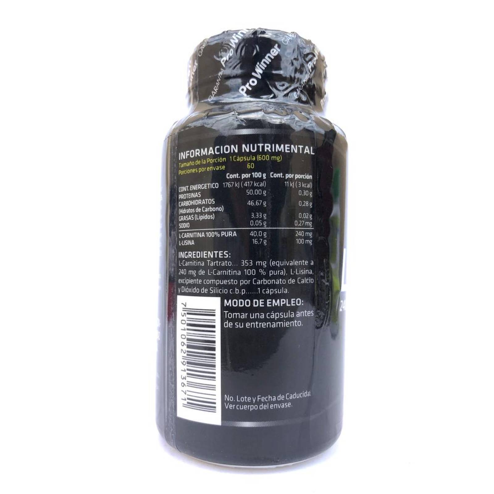 L-Carnitina 600 Mg 60 Cápsulas Prowinner. 