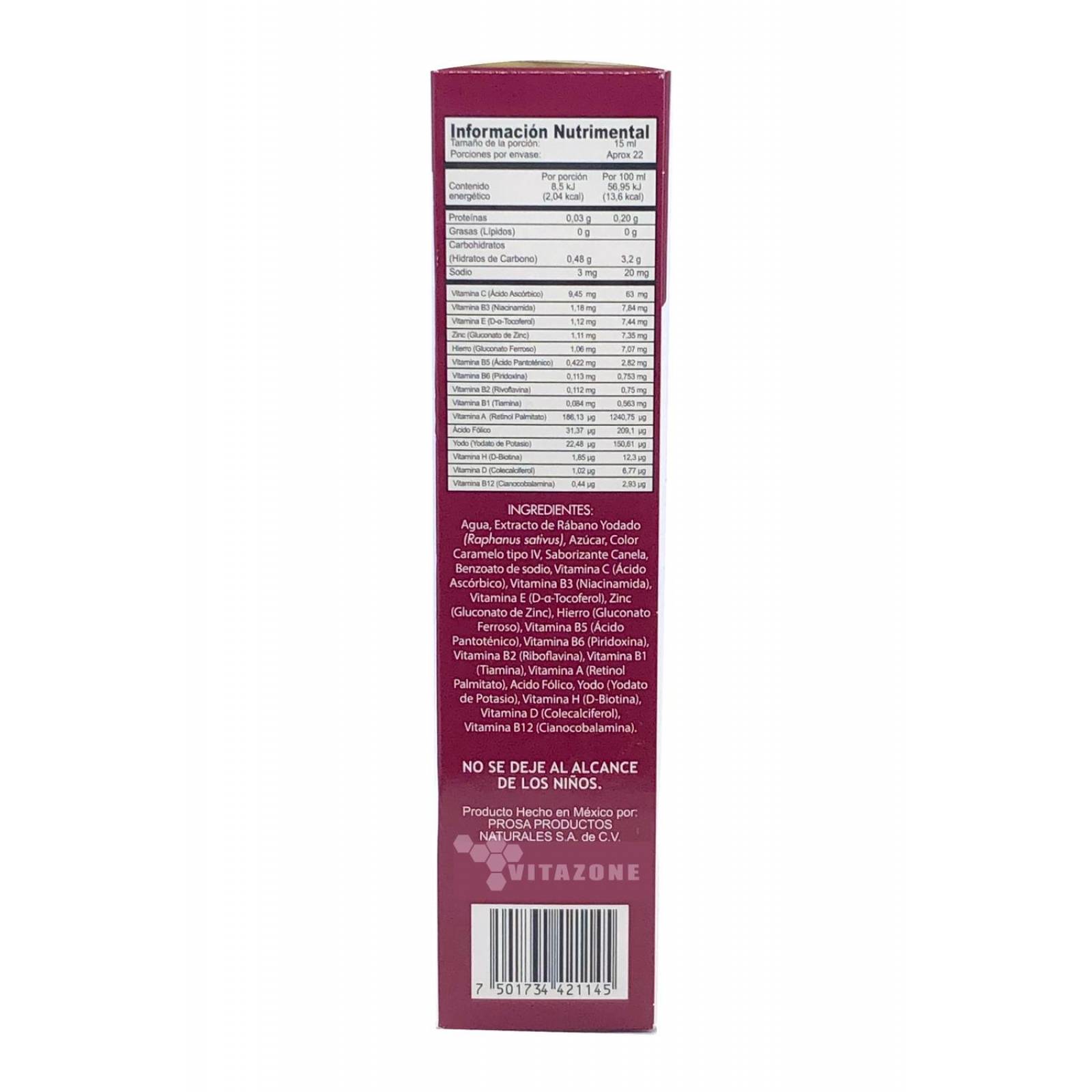 Extracto de Rábano yodado en jarabe 340 ml sabor Canela Prosa 