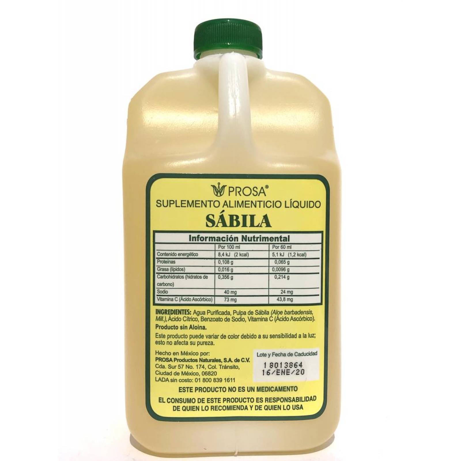 Aloe Vera Líquido Sin Sabor 1 Litro Prosa (Sábila) 