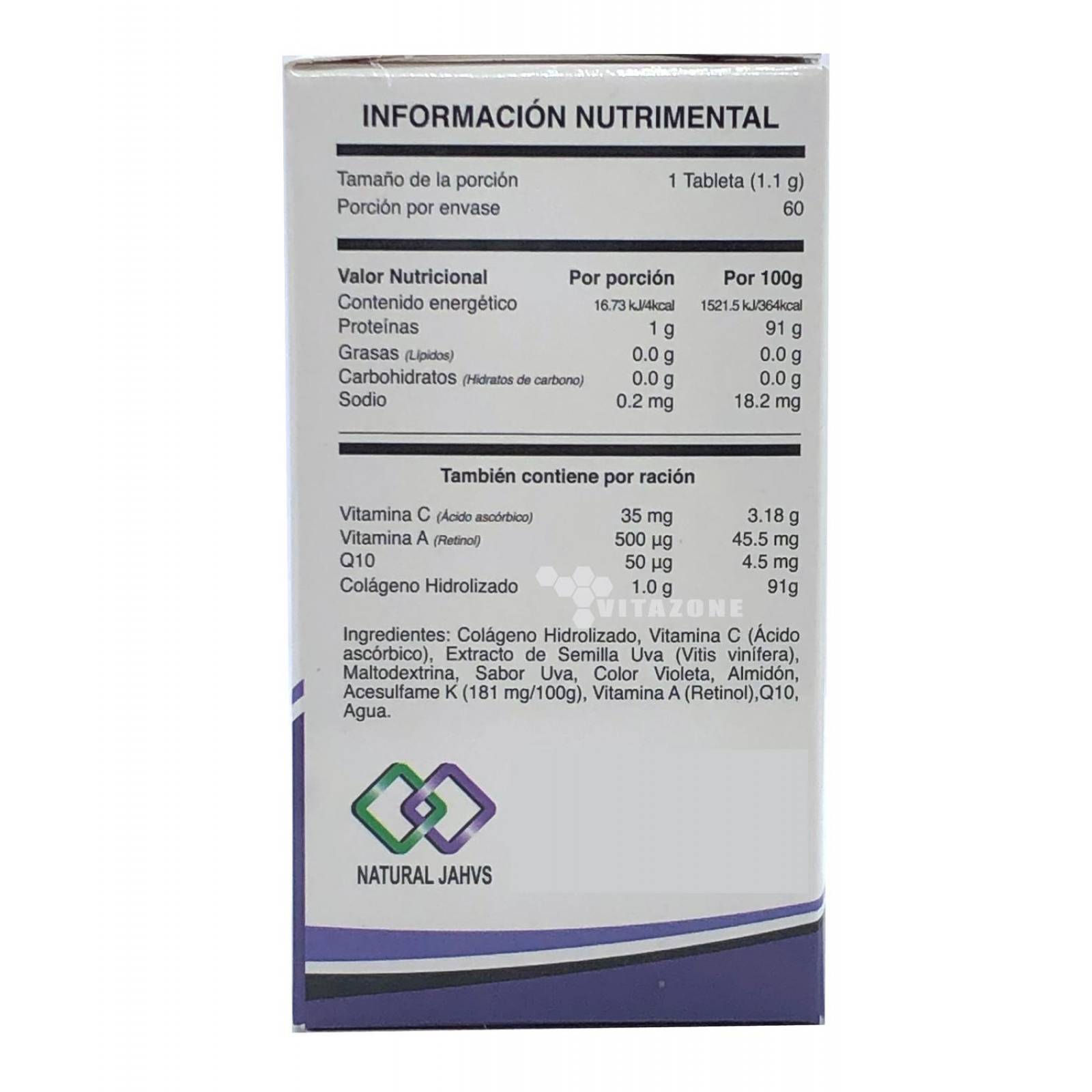 Colágeno Hidrolizado Sabor Uva 60 tabletas JAHV'S